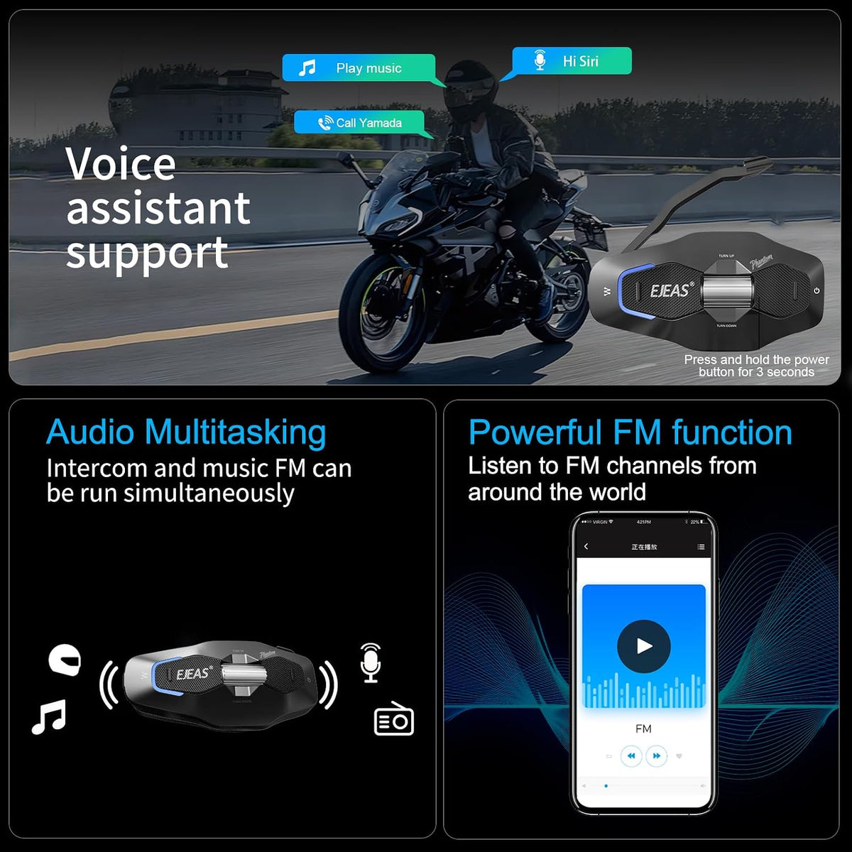iSunergy X10 - Auriculares Bluetooth para casco de motocicleta, int...