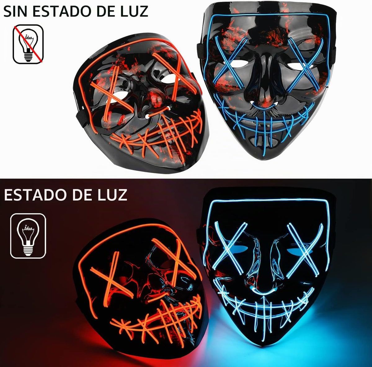 Poptrend - Máscara de Halloween con luz LED, máscara de miedo para...