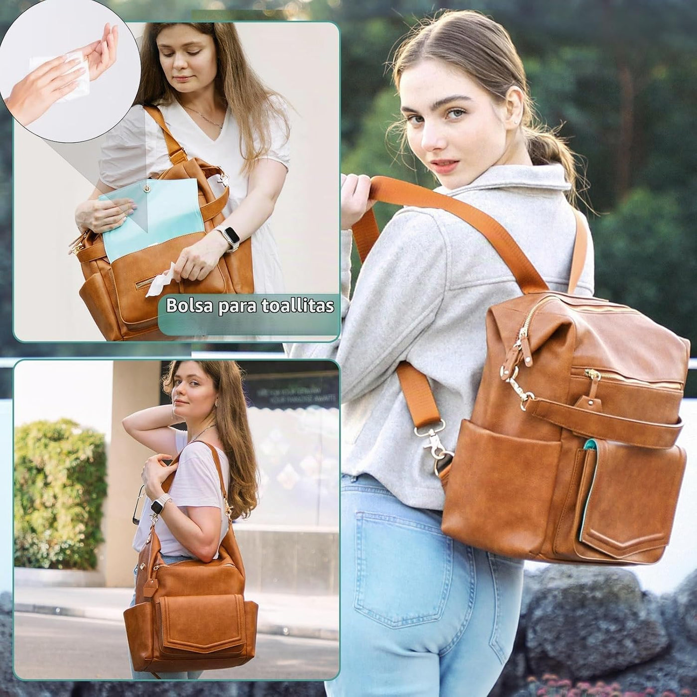 MOMINSIDE - Mochila de cuero convertible para pañales de bebé, bols...