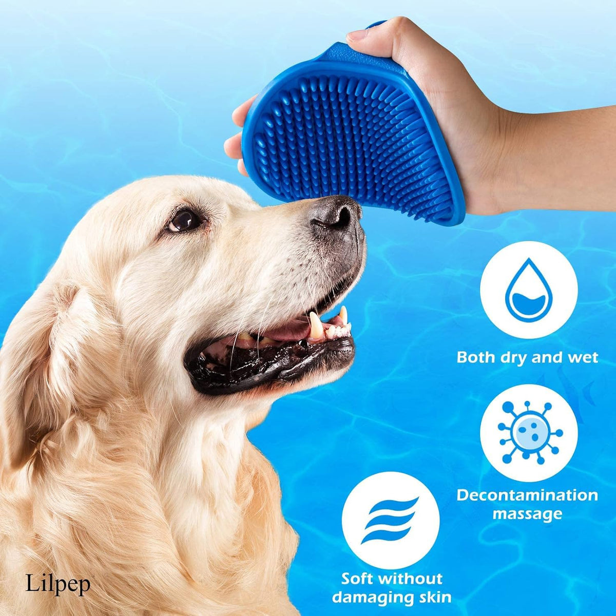 Lilpep Cepillo de aseo para perros, cepillo de baño para champú par...