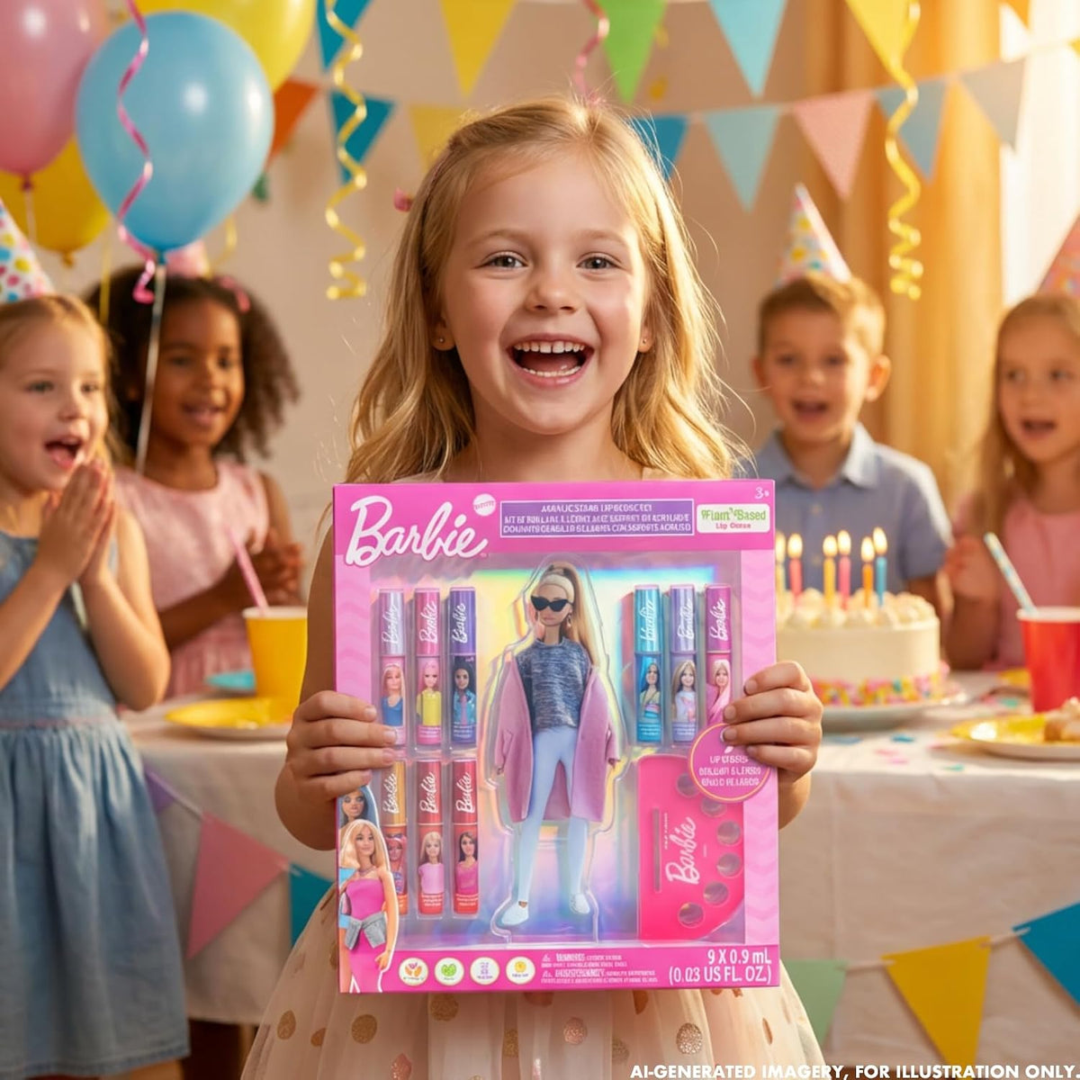 Barbie - Juego de brillo de labios con soporte de exhibición, a bas...