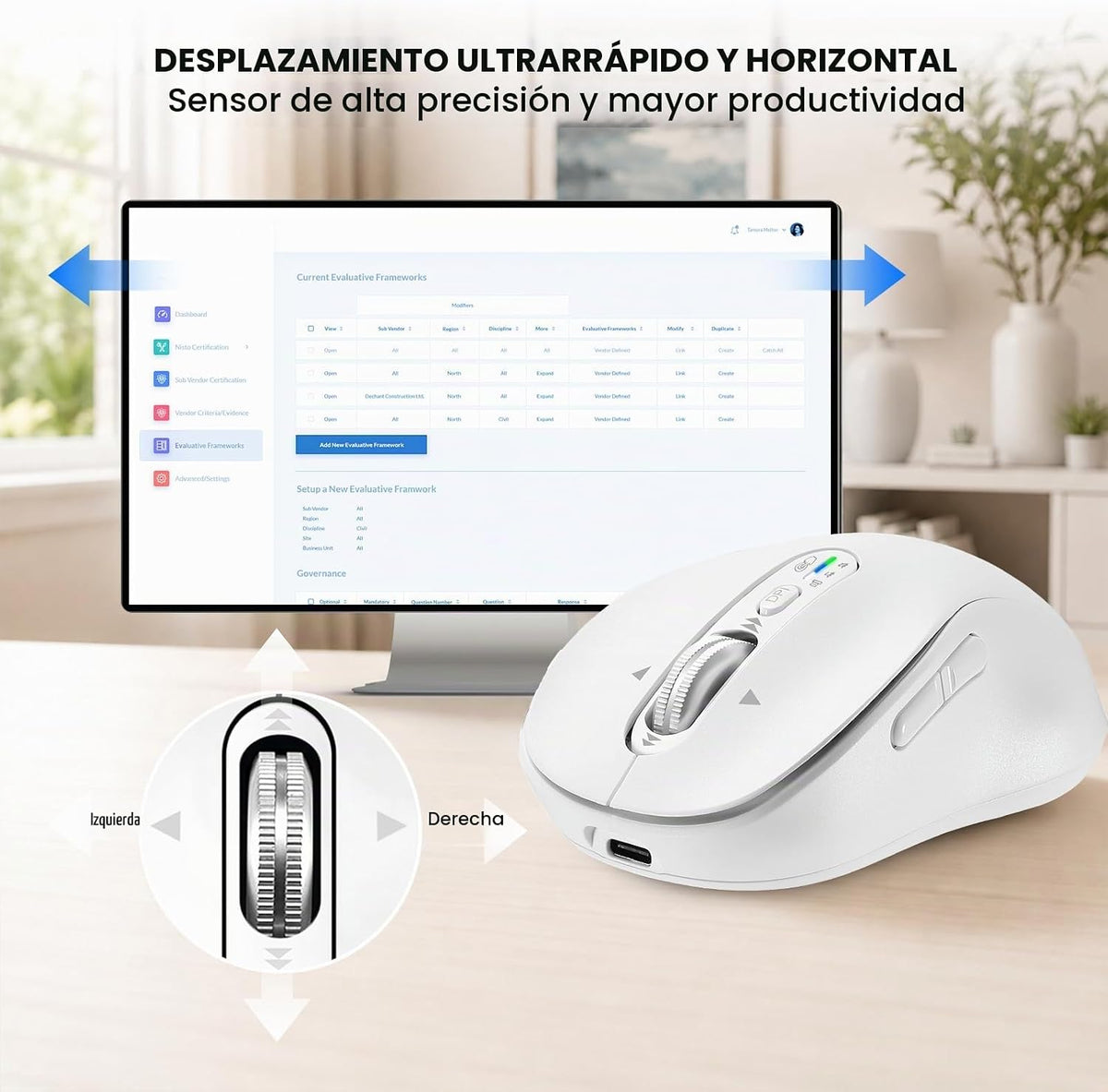 Ratón inalámbrico Bluetooth recargable, USB+BT×2, silencioso, ergon...