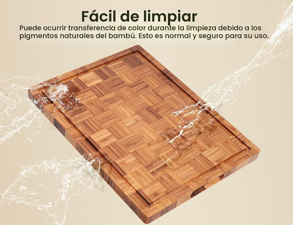 Fibogollo Juego de 3 tablas de cortar de cocina de bambú con ranura...