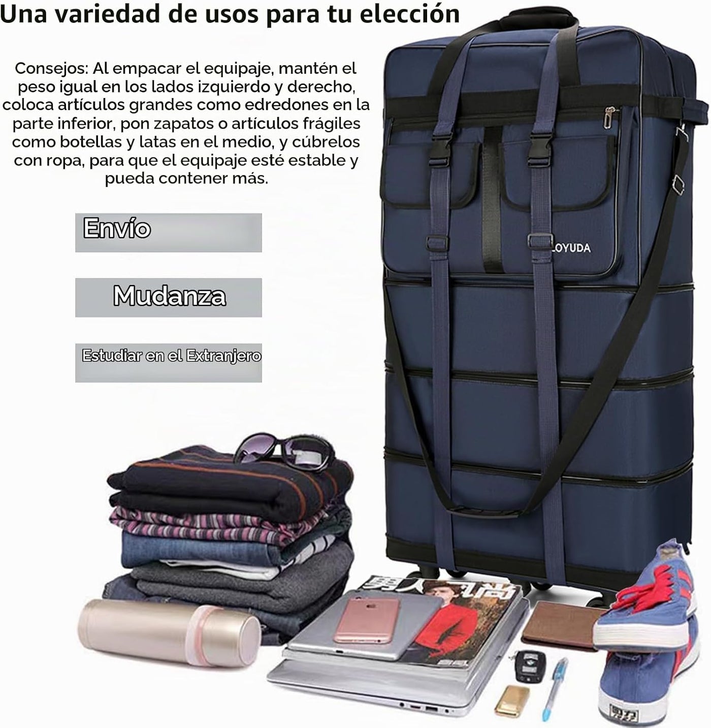 Gloyuda Equipaje Expandible de 130L, Maleta de 40 Pulgadas con Rued...