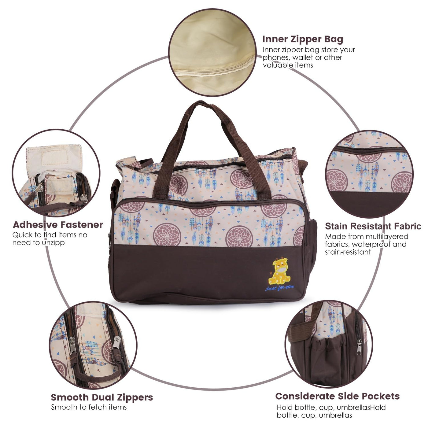 Moclever Juego de 5 bolsas de pañales - Bolsas de bebé para mamá, Café