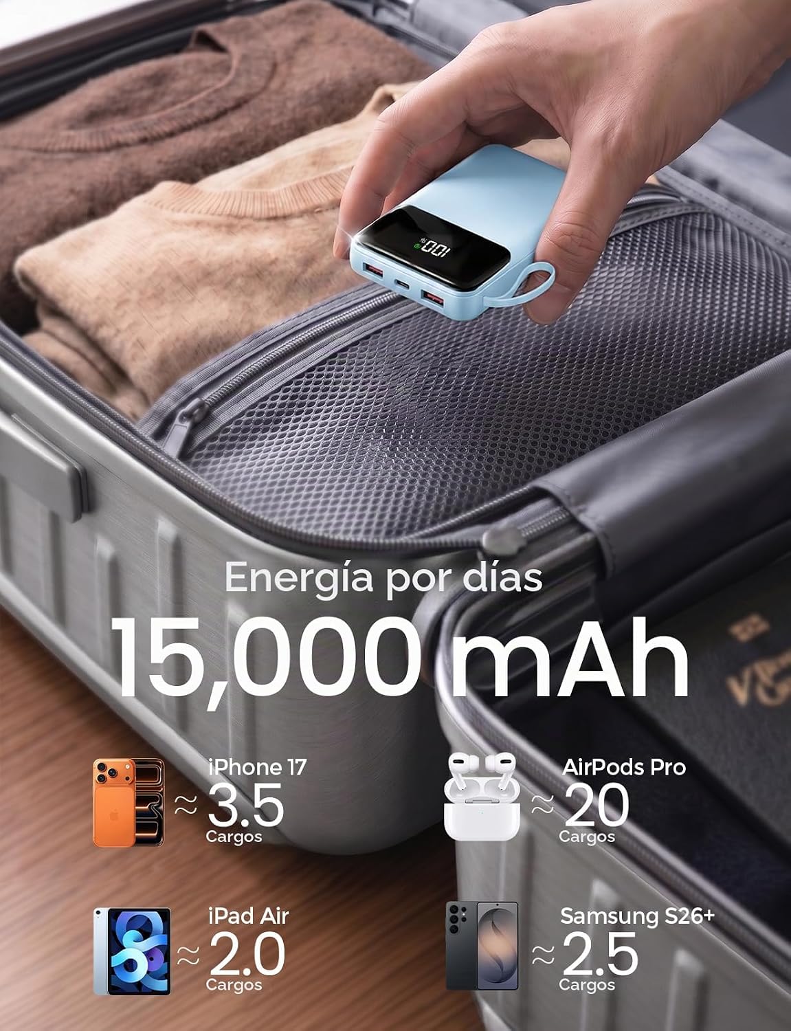banco portátil del poder del cargador 15000mAh, más pequeño incorpo...
