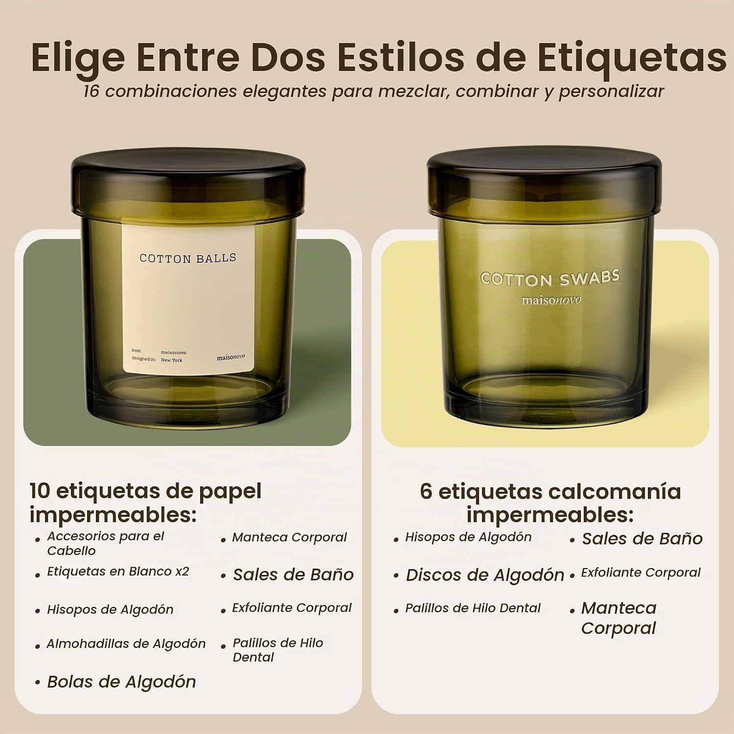 MaisoNovo Recipientes de vidrio para baño con tapas (hermético), so...