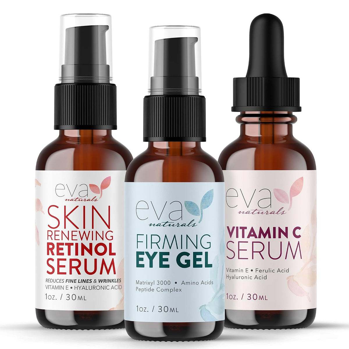 Eva Naturals Set de suero de vitamina C, retinol y gel para ojos |...