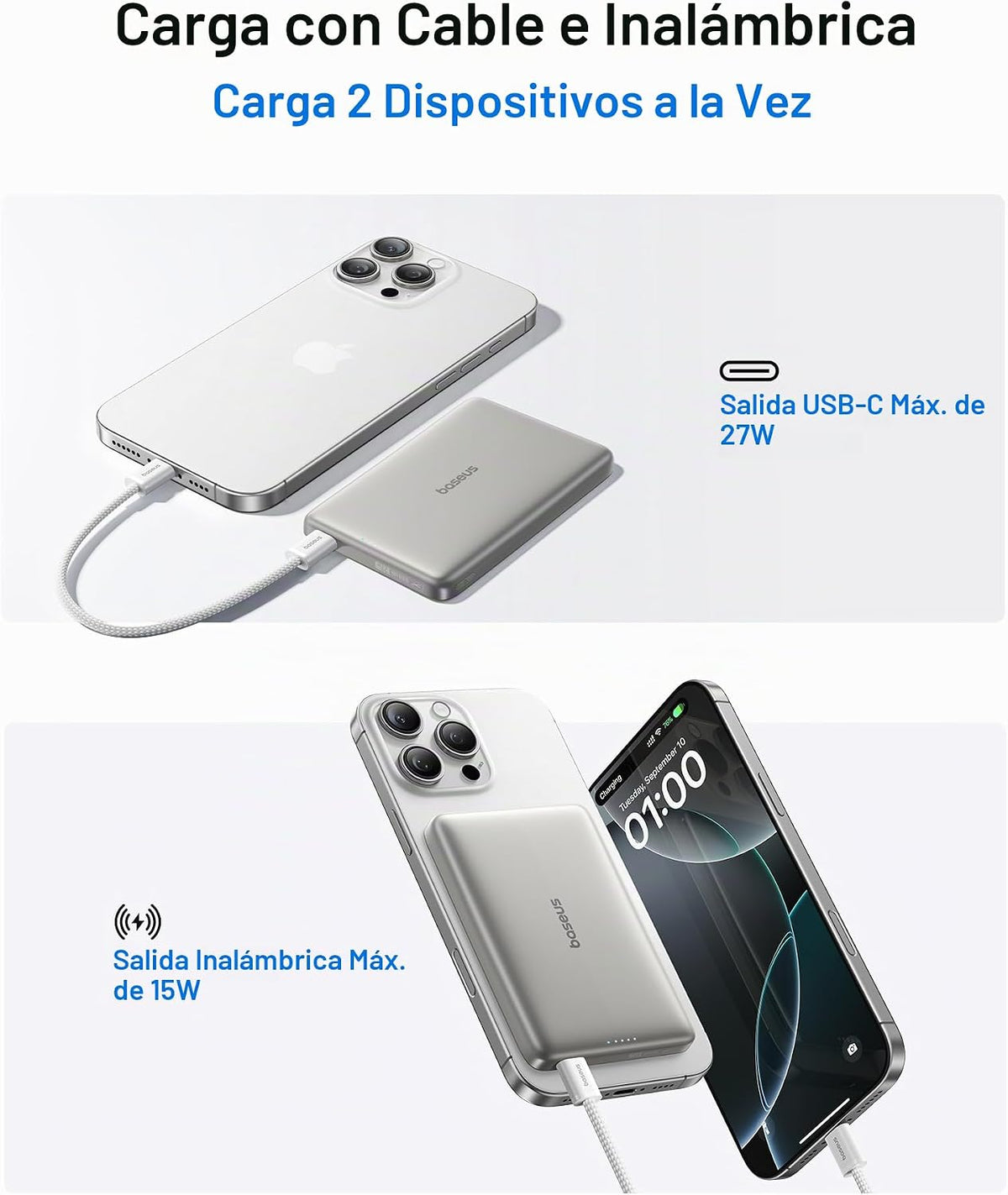 Baseus Picogo - Cargador portátil Magsafe, Qi2 15 W 0.5 pulgadas, u...