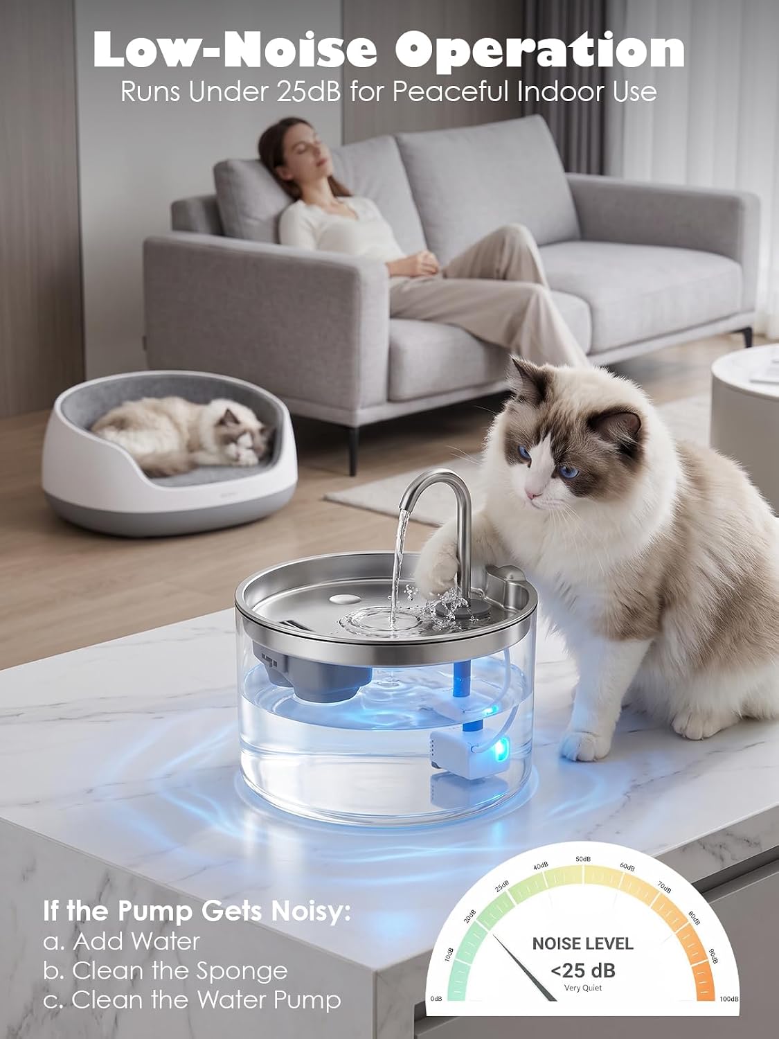 Fuente de agua de cristal para gatos, 95oz\/2.8L, apta para lavavaj...