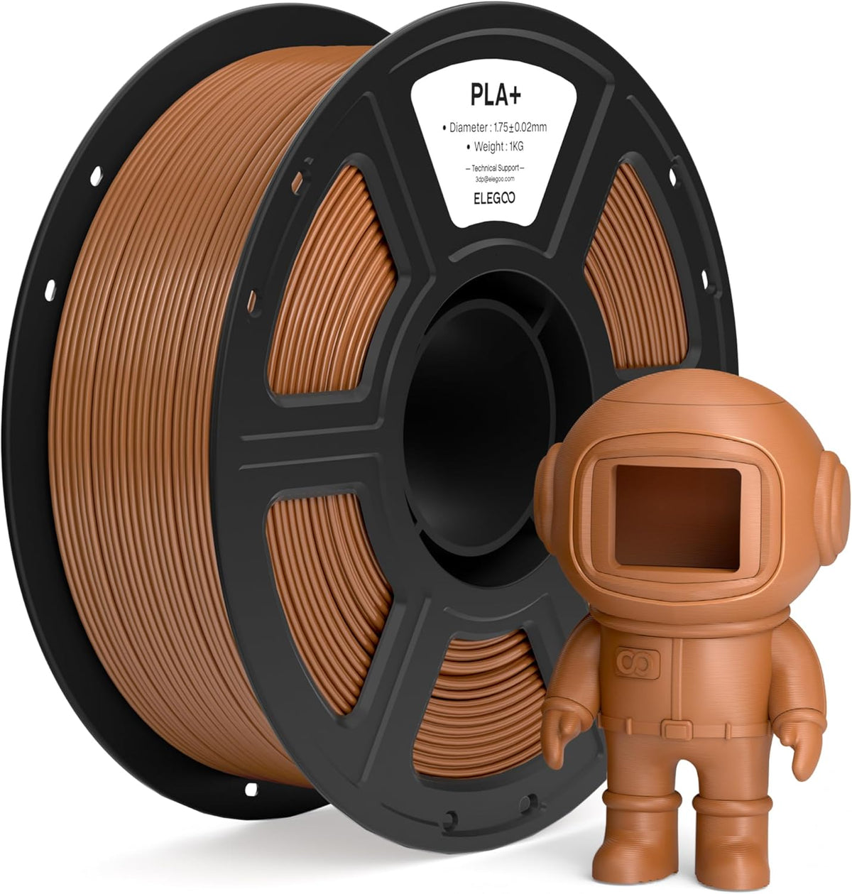 ELEGOO PLA+ Filamento para impresora 3D de 0.07 in, marrón, 2.2 lbs...