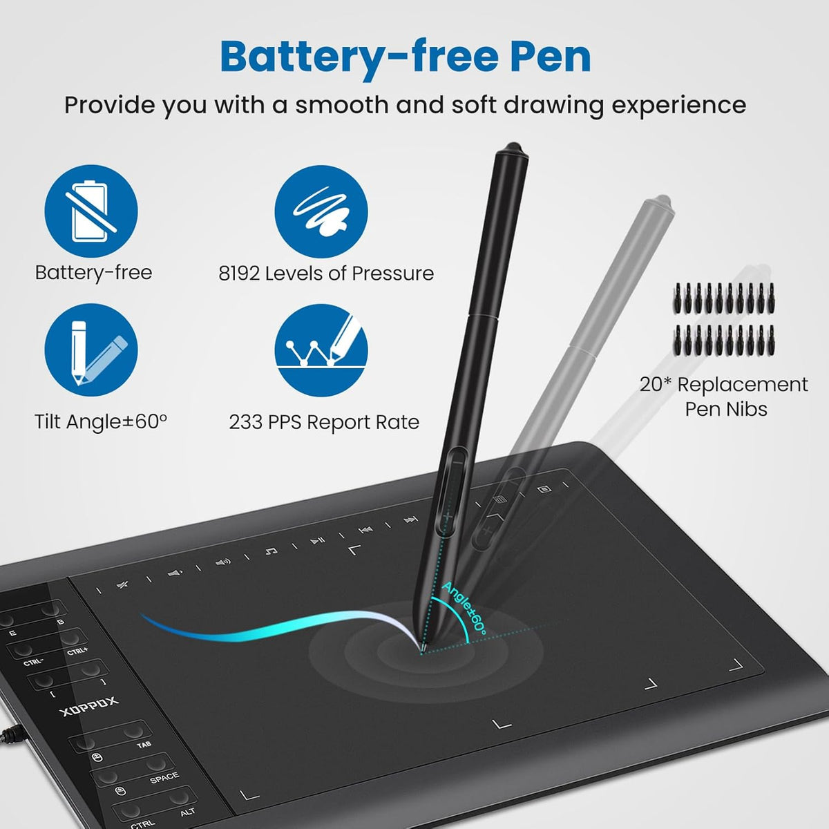 XOPPOX Tableta de dibujo gráfico, área activa grande de 10 x 6 pulg...