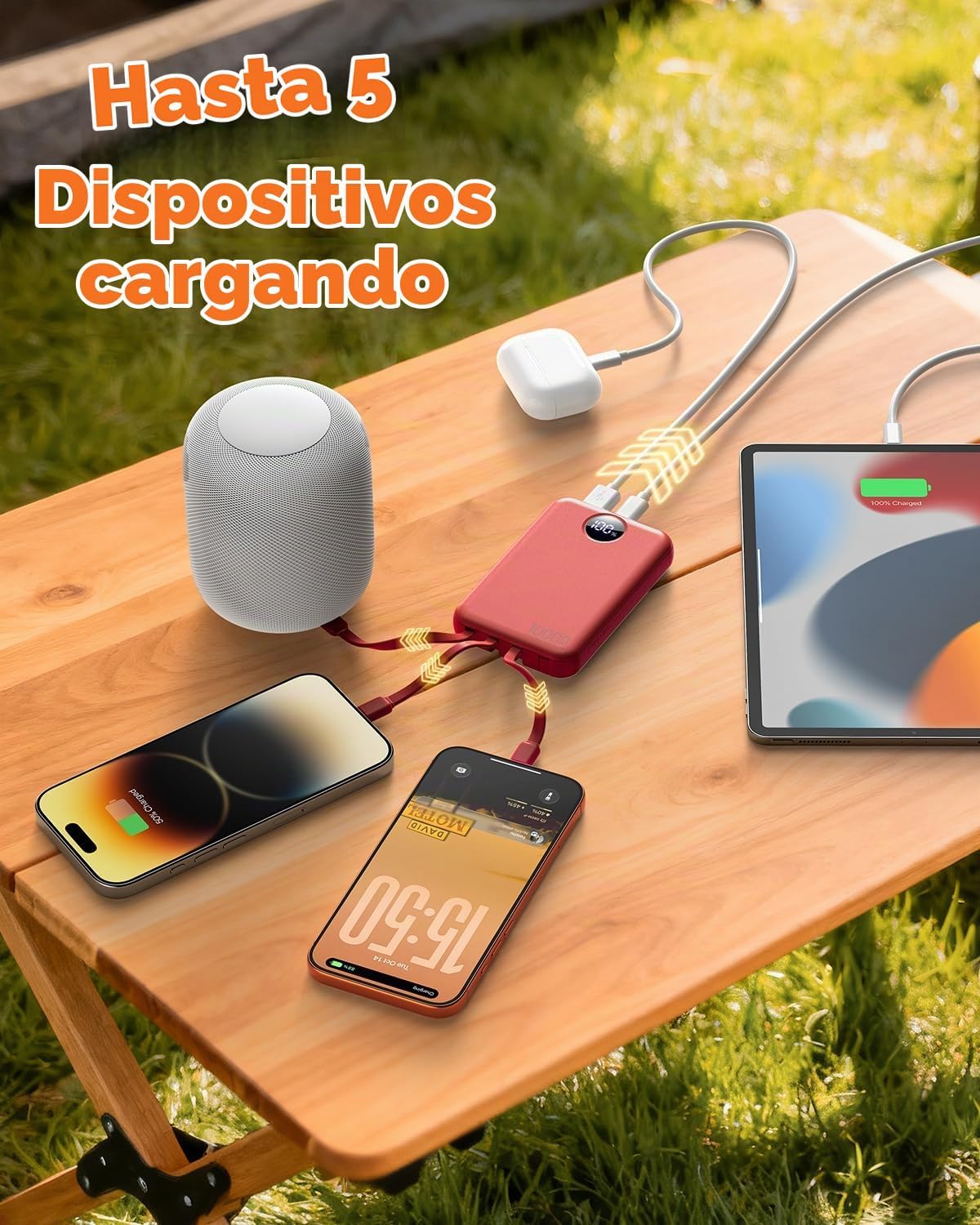 Zmmyuluo Cargador portátil con 4 cables incorporados, batería de ca...