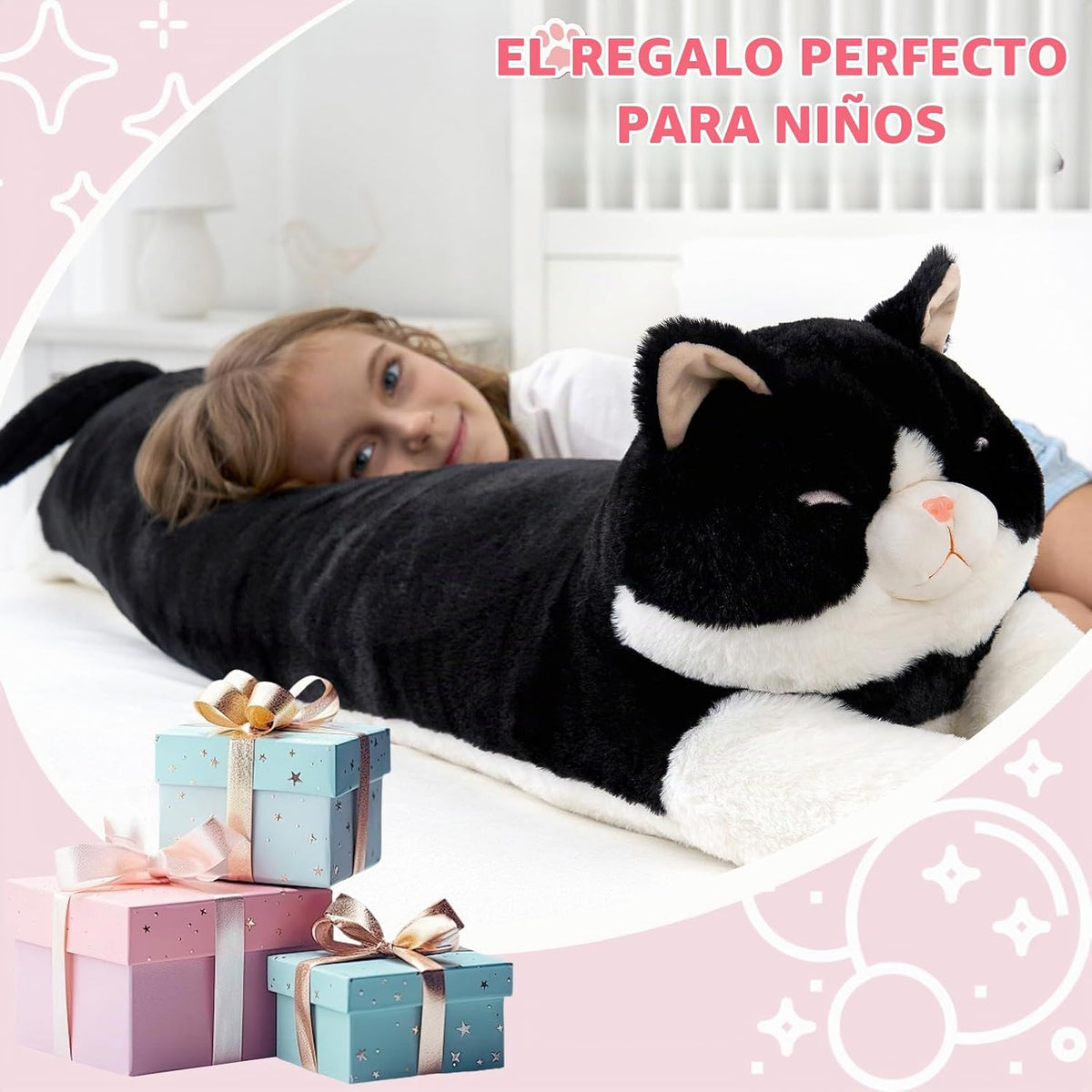 Almohada de peluche de gato gigante de 48 pulgadas, lindo juguete d...