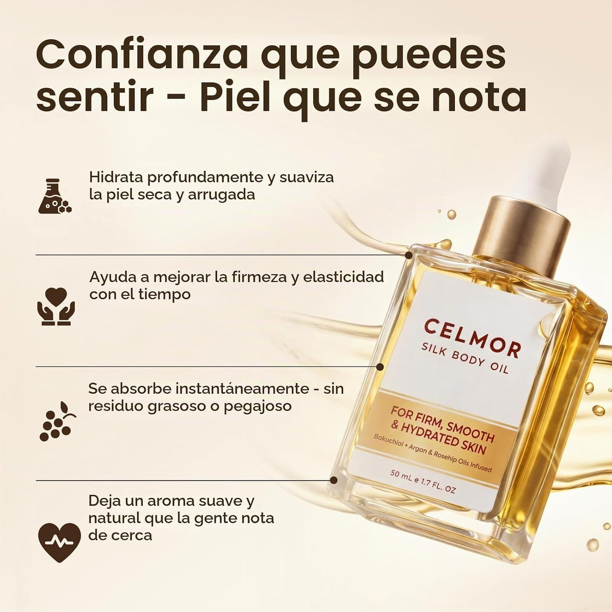 CELMOR Aceite corporal de seda para mujer | Antienvejecimiento, rea...