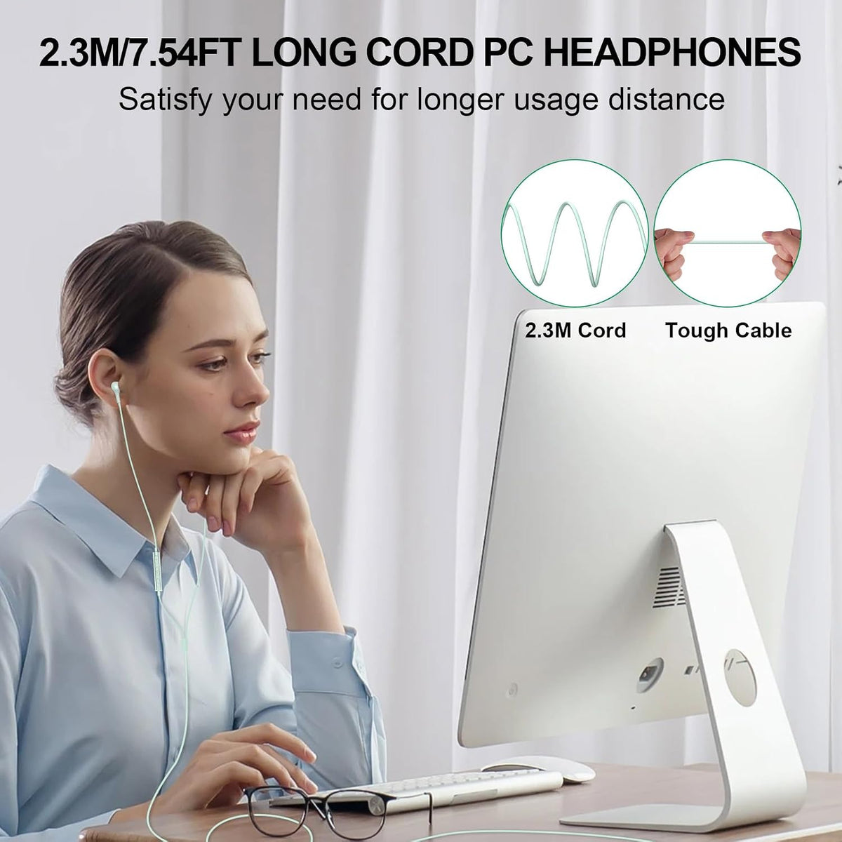 ASKUBSKU Auriculares USB con cable con micrófono para PC de 7.5 pie...