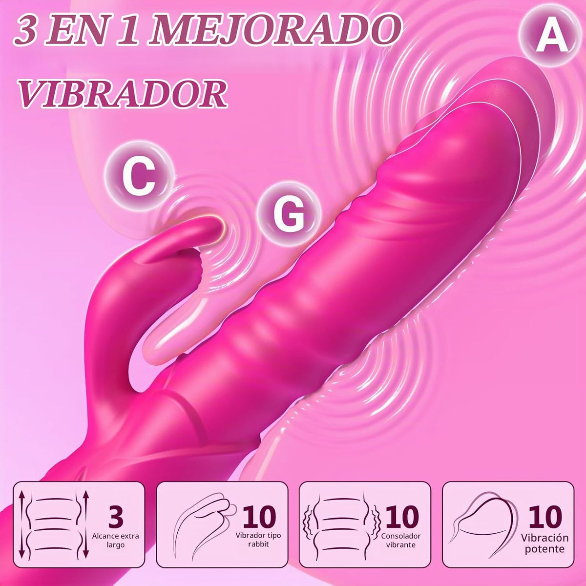 Vibrador de conejo de empuje, vibrador de clítoris de punto G, impe...