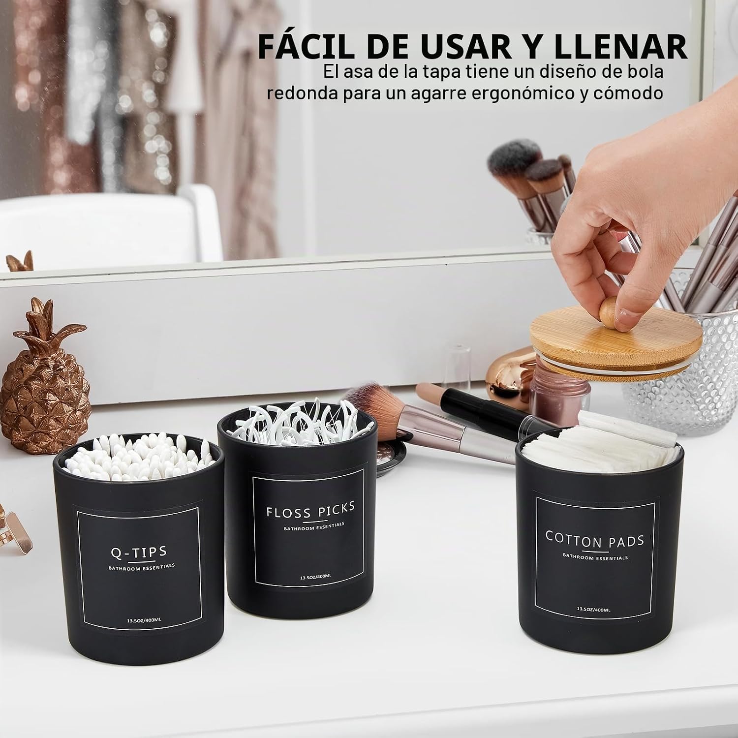 Paquete de 3 soportes Qtip para baño con bandeja, soporte de 13.5 o...