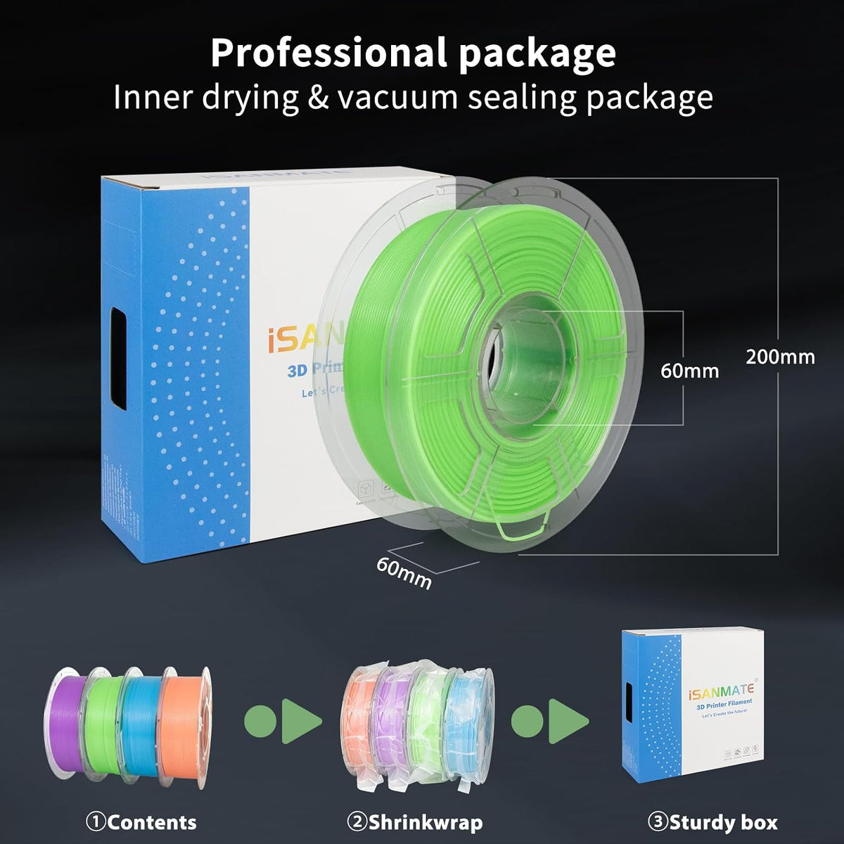 iSANMATE Paquete de filamento para impresora 3D, filamento que bril...