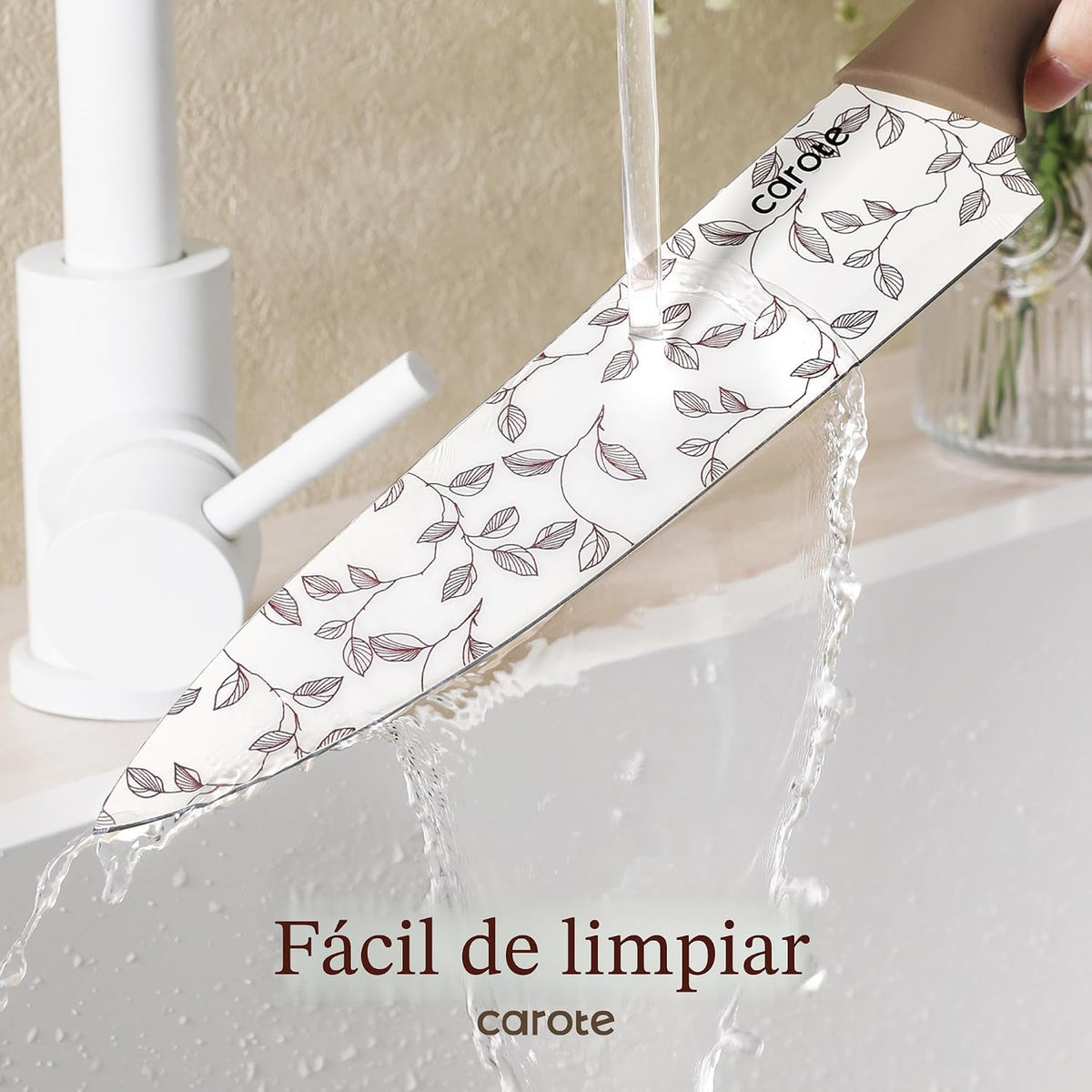 CAROTE Juego de cuchillos de cocina, 6 cuchillos florales con 6 pro...