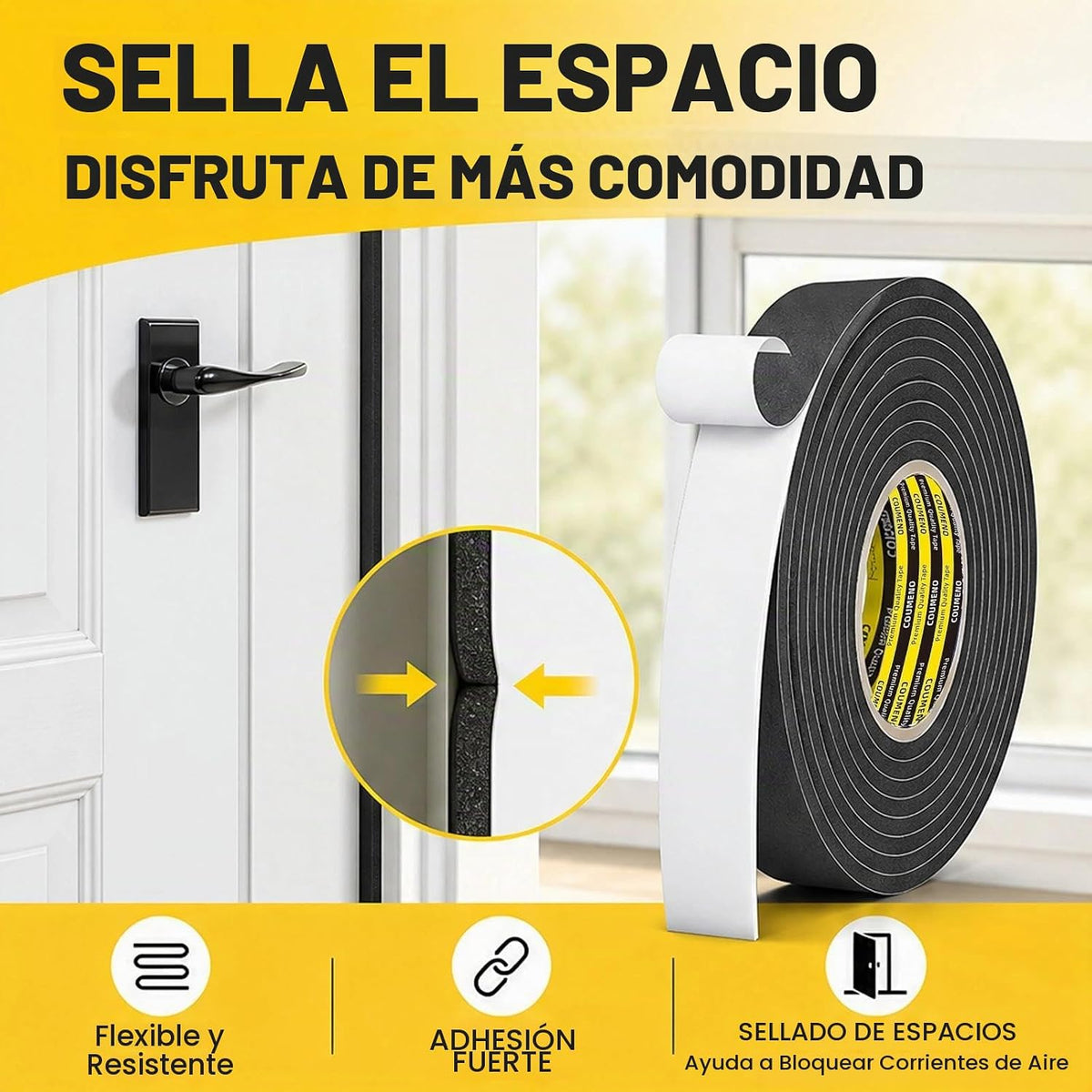 COUMENO Cinta de espuma EVA, sello de ventana de puerta, blanco, 1....