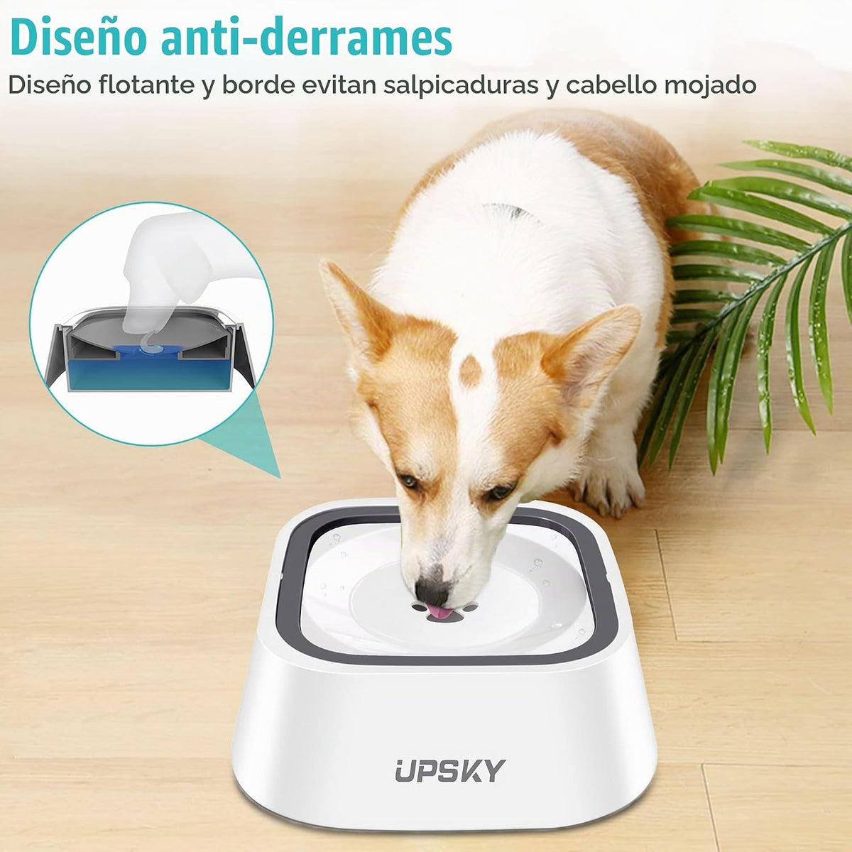UPSKY Cuenco de agua para mascotas sin derrames, 35 onzas, alimenta...