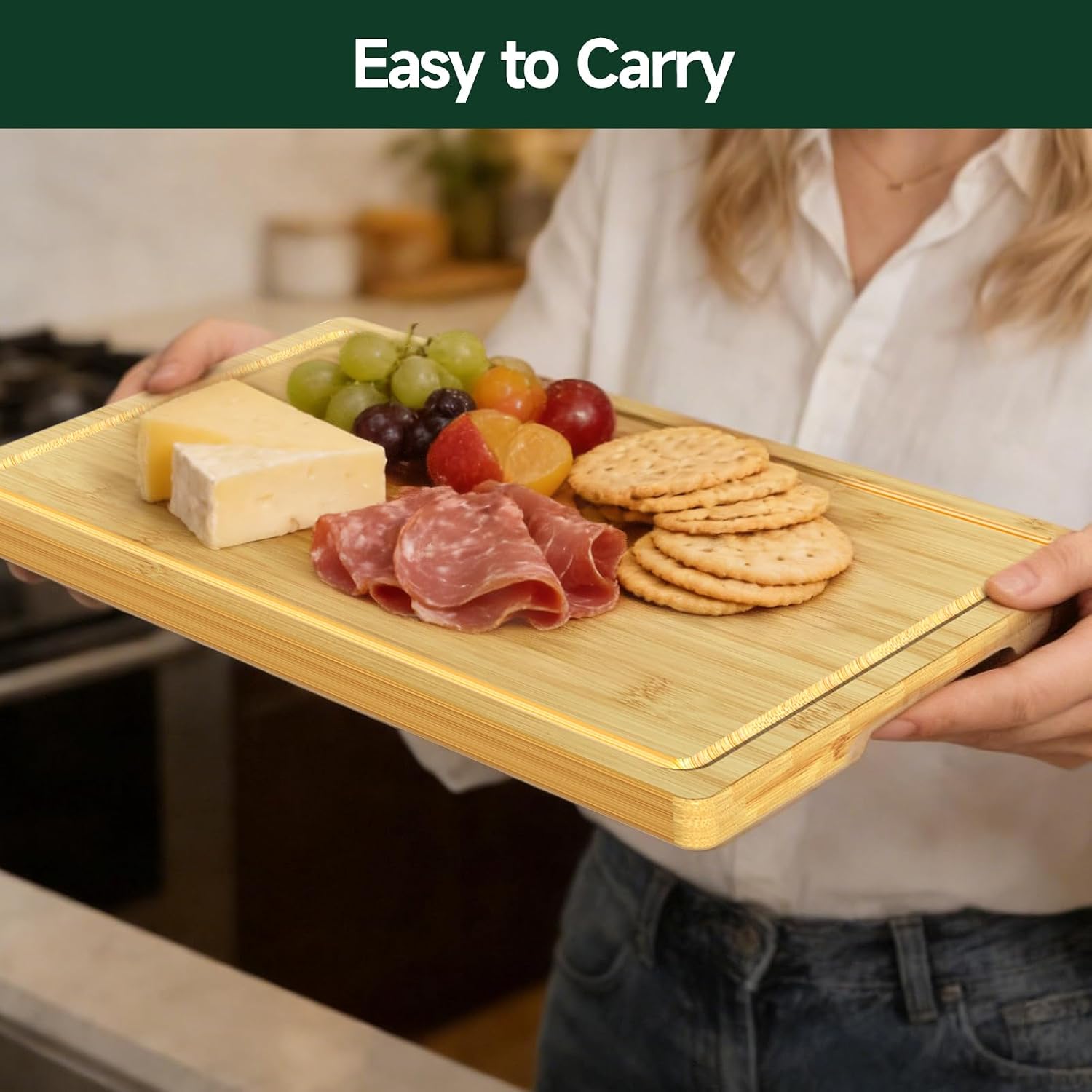 Zeawec Juego de 4 tablas de cortar de bambú para cocina, tablas de...