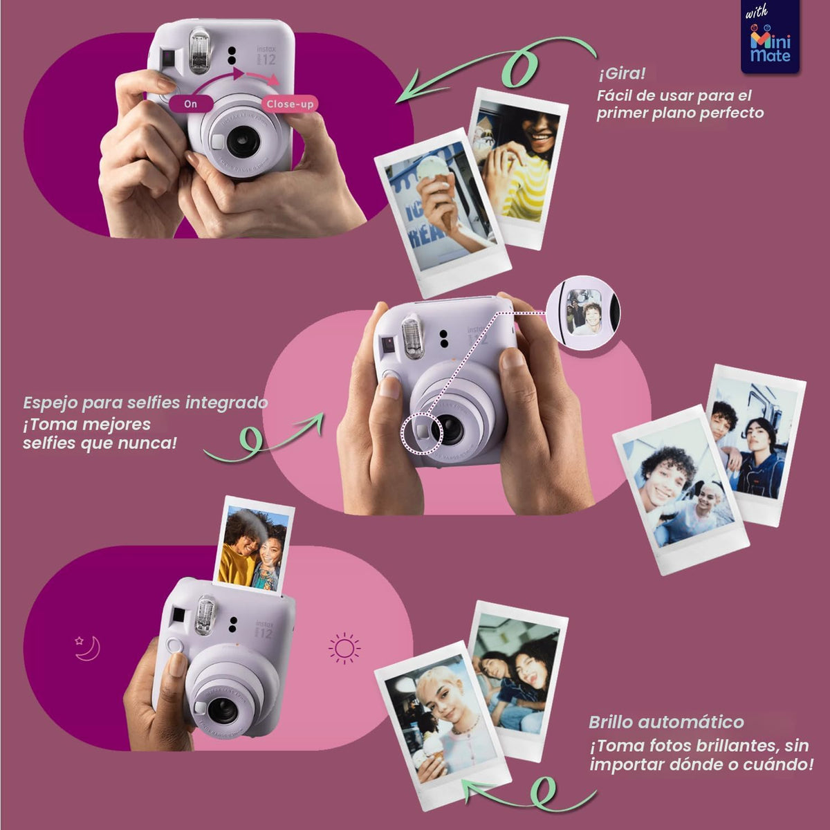 Cámara instantánea Fujifilm Instax Mini 12 color verde menta + estu...