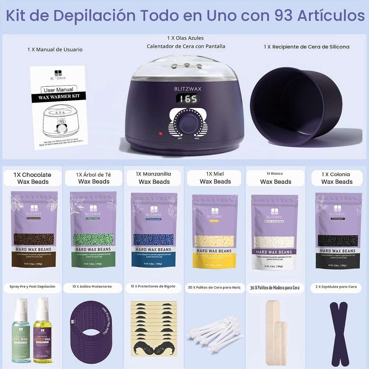BLITZWAX Kit de depilación para hombres, calentador de cera dura de...