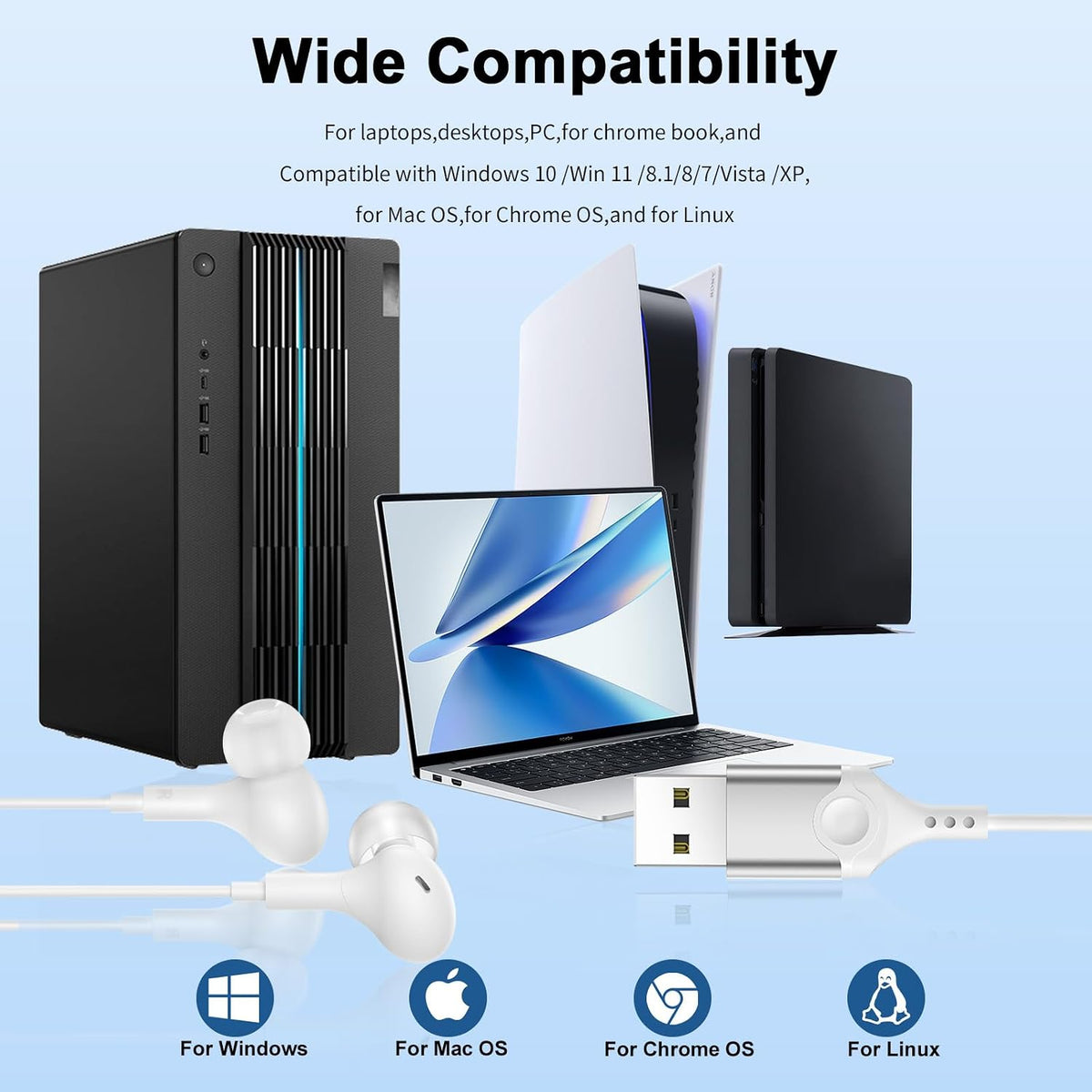 AIAUXAI Auriculares USB con micrófono para PC portátil, auriculares...