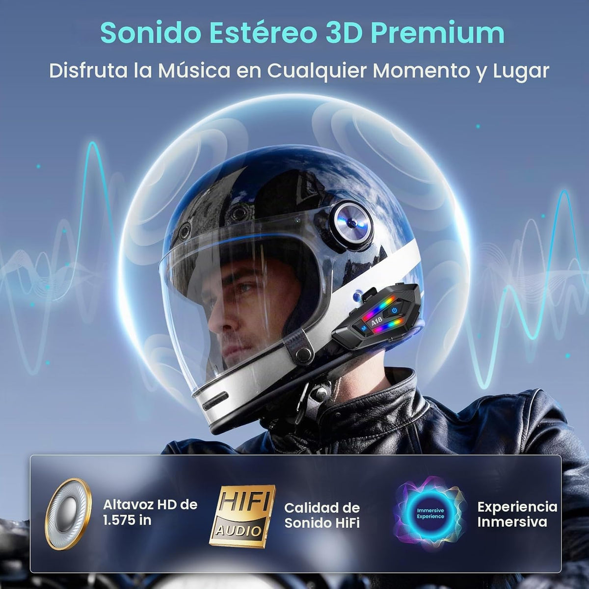 AURISOM Auriculares Bluetooth para casco de motocicleta con 2 tipos...