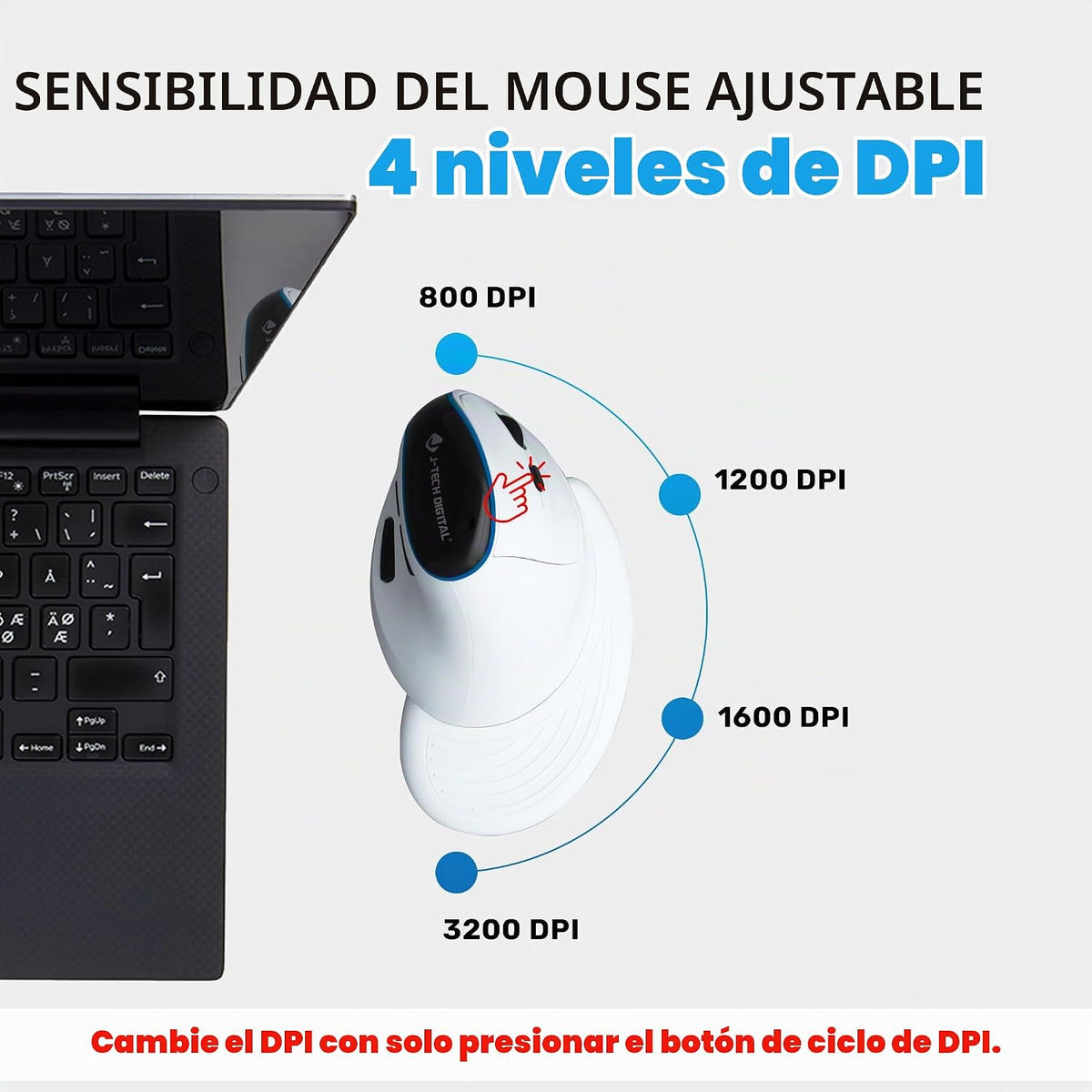 J-Tech Digital Ratón inalámbrico, mouse ergonómico vertical con mod...
