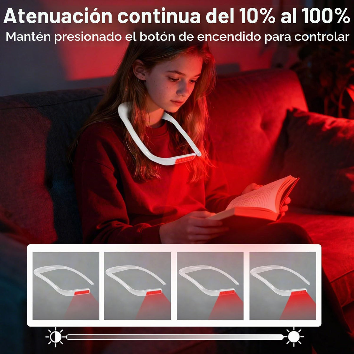 Finezeal Luz de lectura de cuello rojo de 630 nm, recargable, regul...