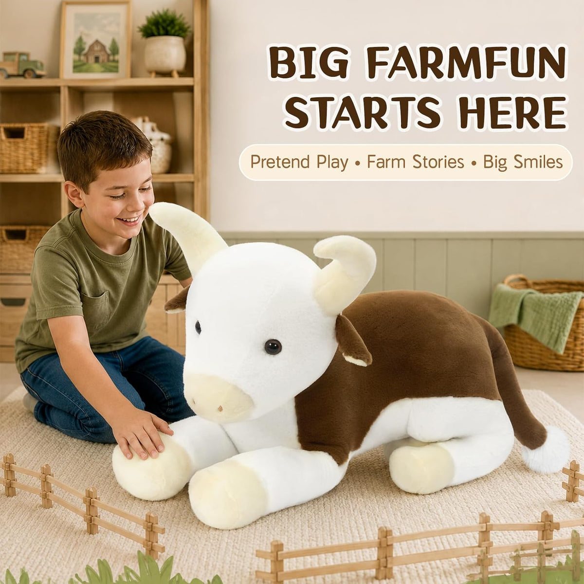 Tezituor 43.3 - Peluche de ganado Hereford gigante, almohada corpor...