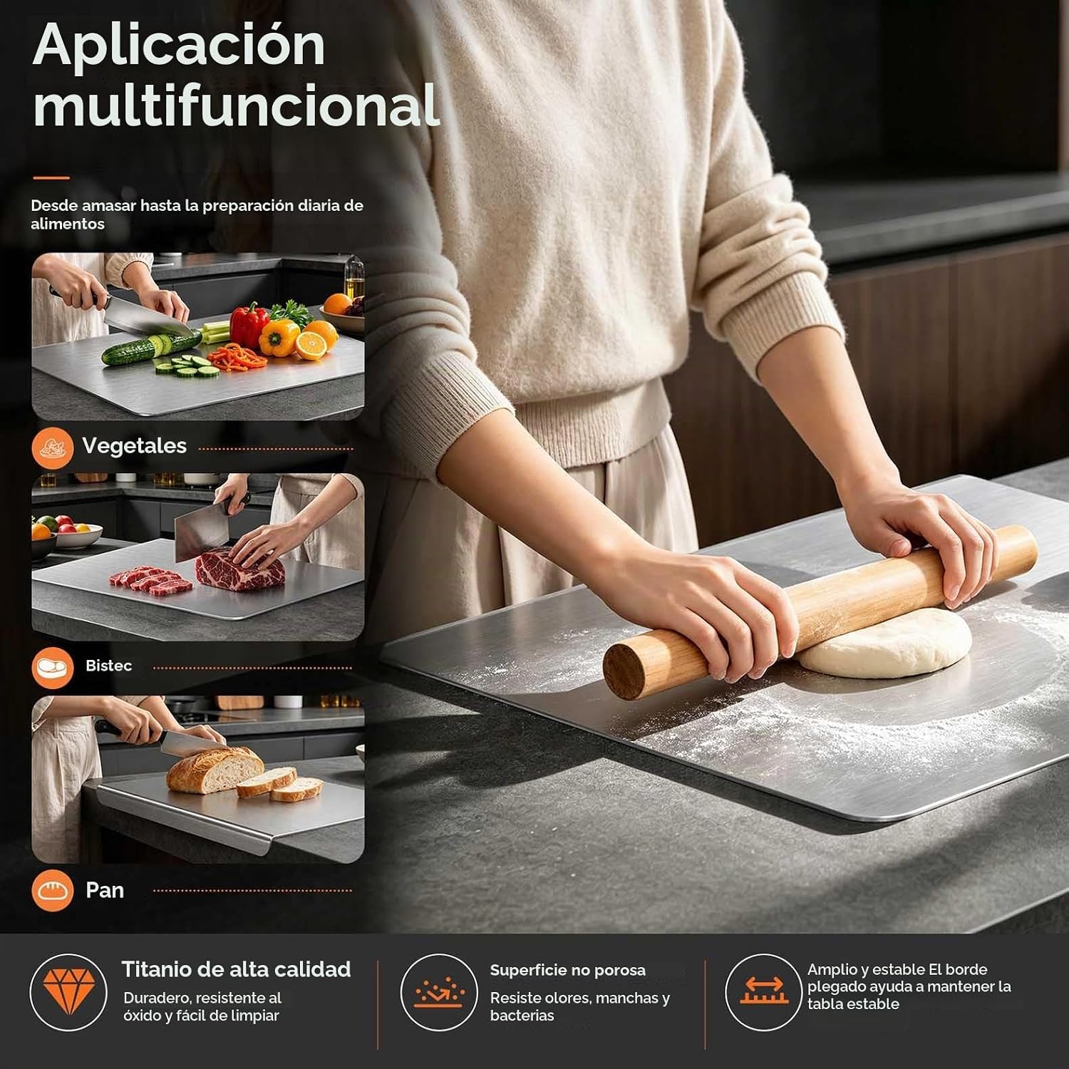 Tabla de cortar de titanio para cocina, tabla de cortar de titanio...
