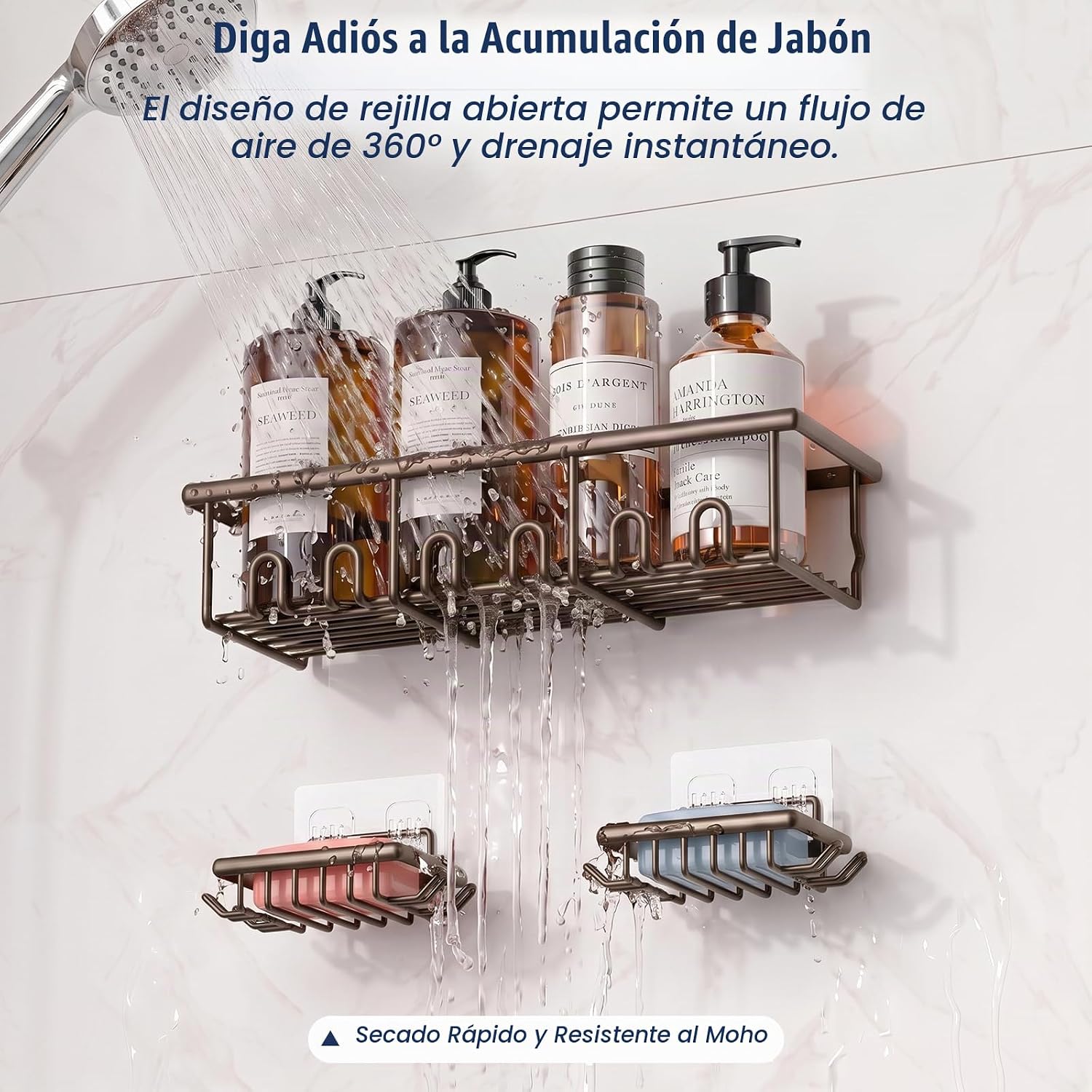 Zeawec Paquete de 8 estantes de ducha adhesivos a prueba de óxido c...
