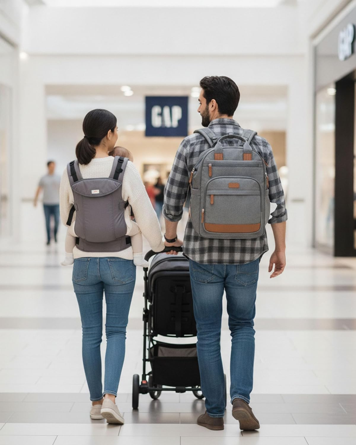 mommore Bolsa de pañales para bebé con cambiador impermeable, Gris-...