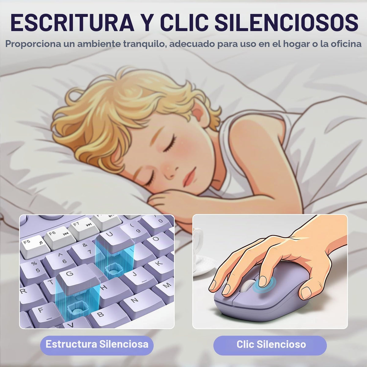 Combo de teclado y mouse inalámbricos silenciosos para oficina, dis...