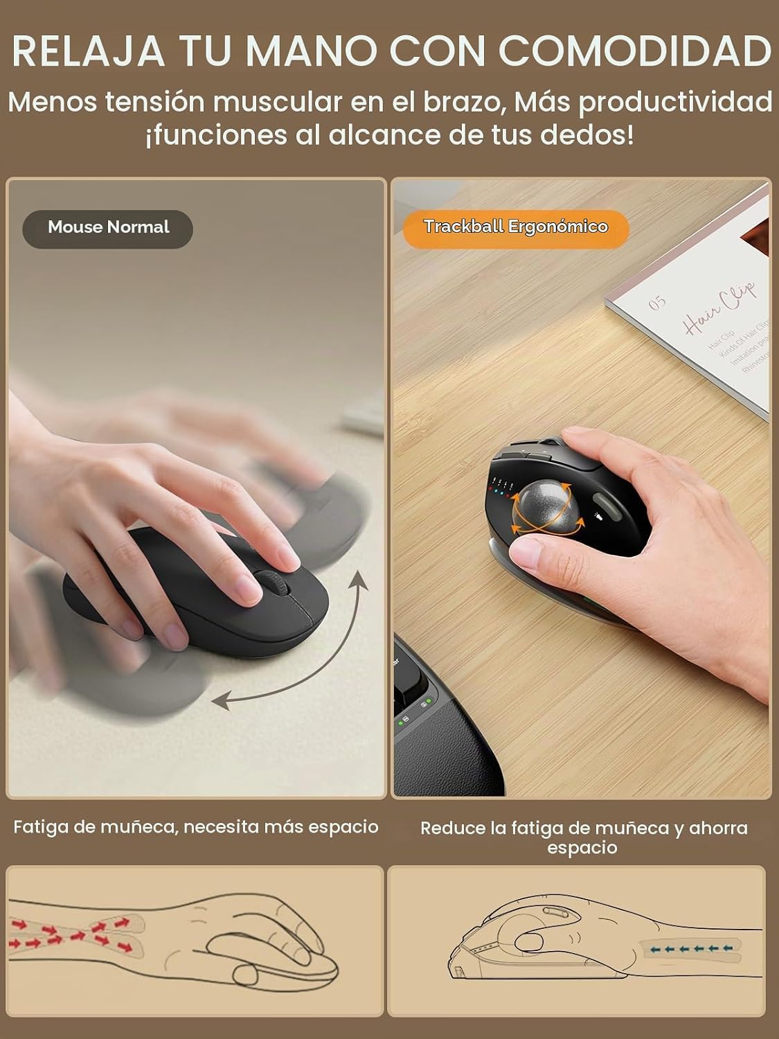Ratón inalámbrico Trackball, ángulo ajustable recargable, con estuc...