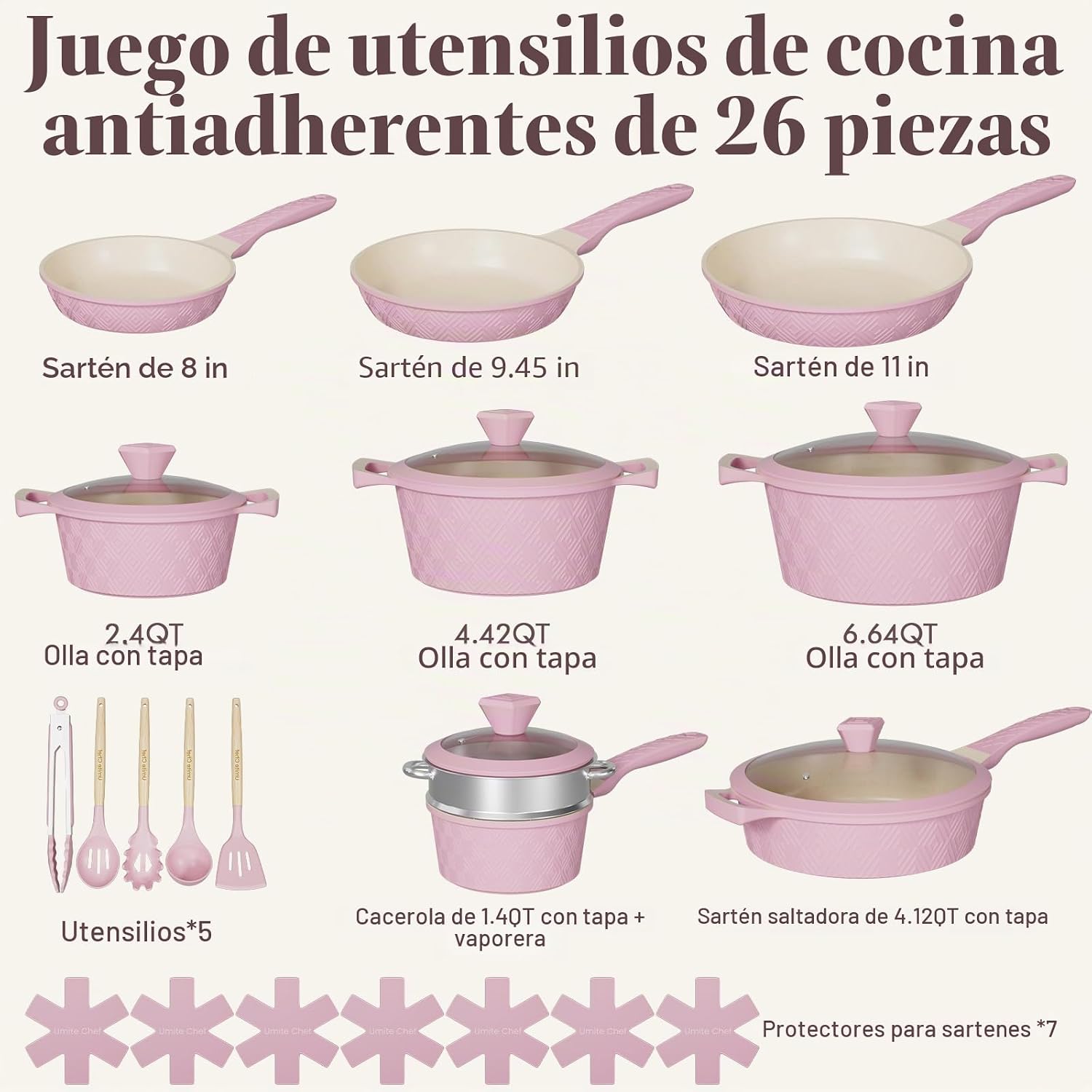 Juego de ollas y sartenes antiadherentes, juego de 26 utensilios de...