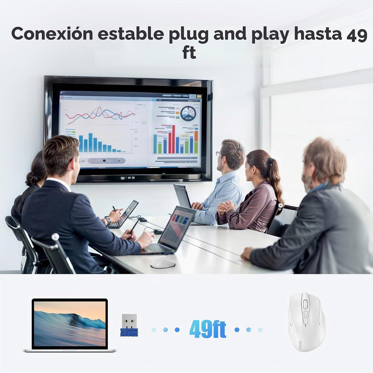 TECKNET - Mouse inalámbrico y ergonómico de 24 GHz, mouse óptico pa...