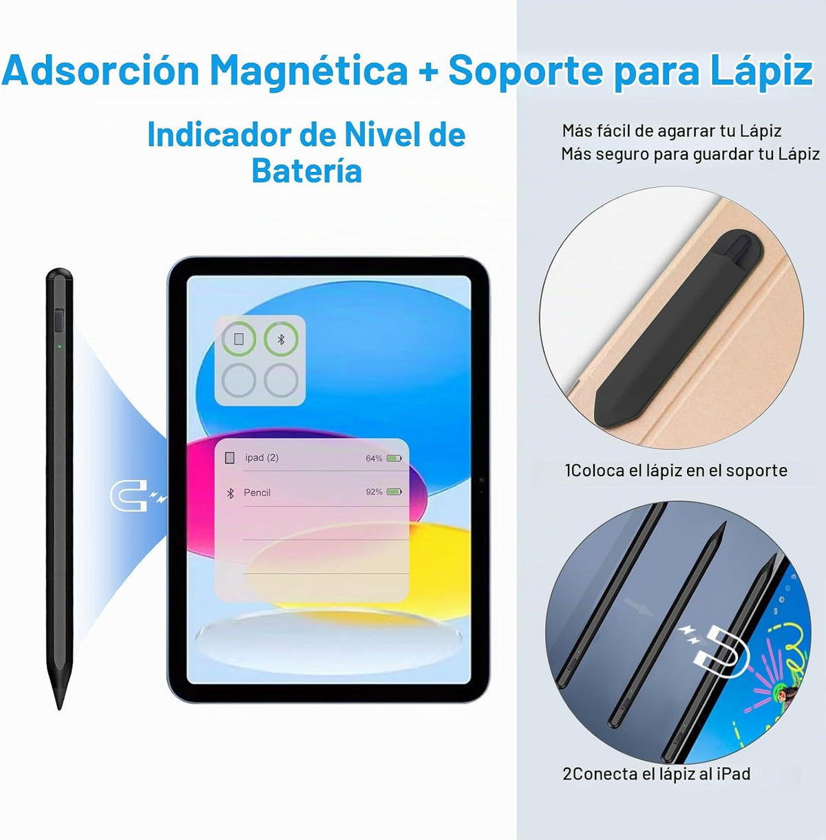 Lápiz capacitivo para iPad 2018-2025 con rechazo de palma, lápiz Ap...