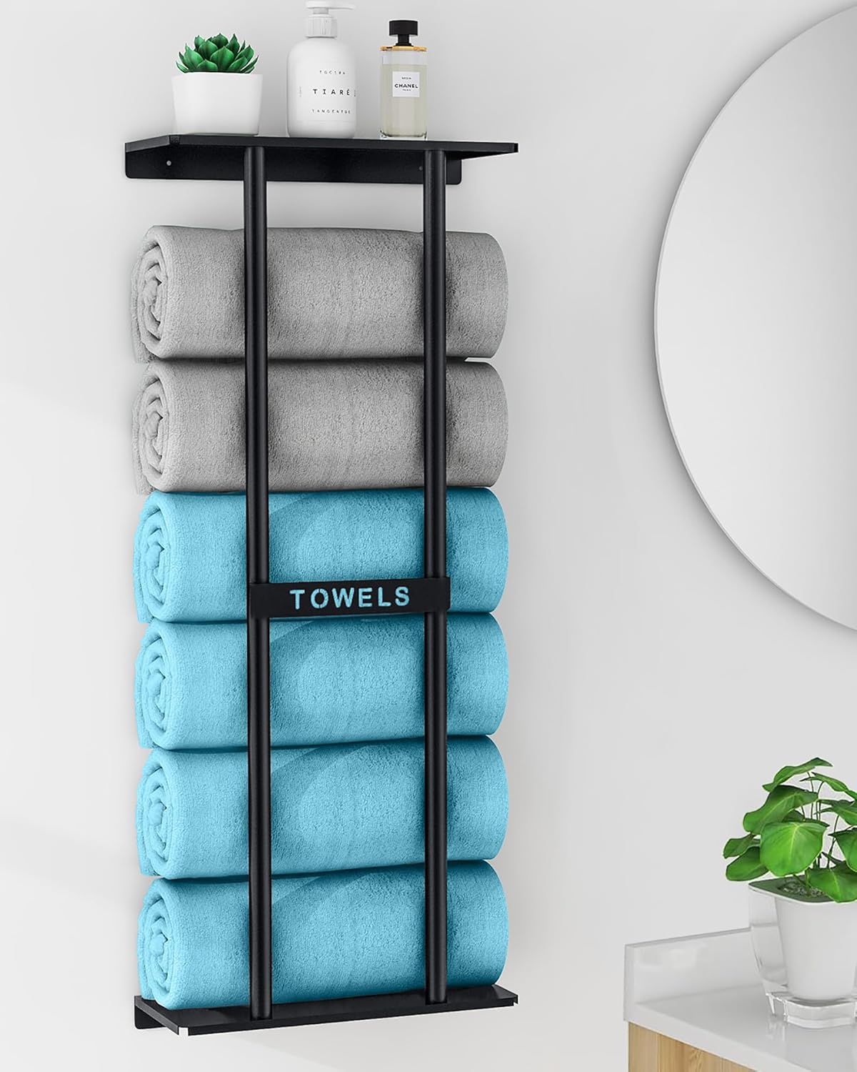 STWWO Toalleros para baño, almacenamiento de toallas de baño montad...
