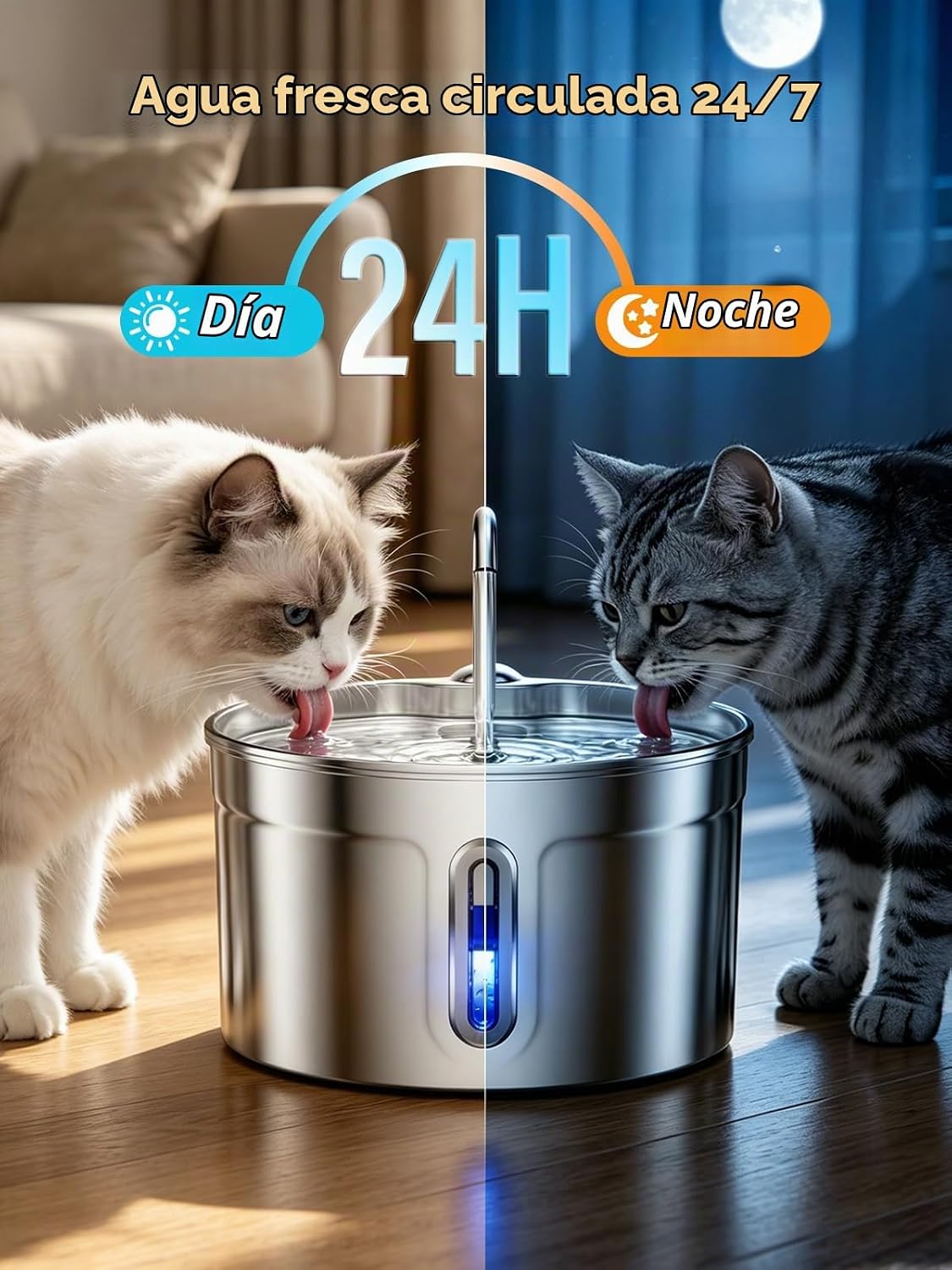 LUVMYPETT Fuente de agua para gatos de acero inoxidable - 74oz\/2.2...