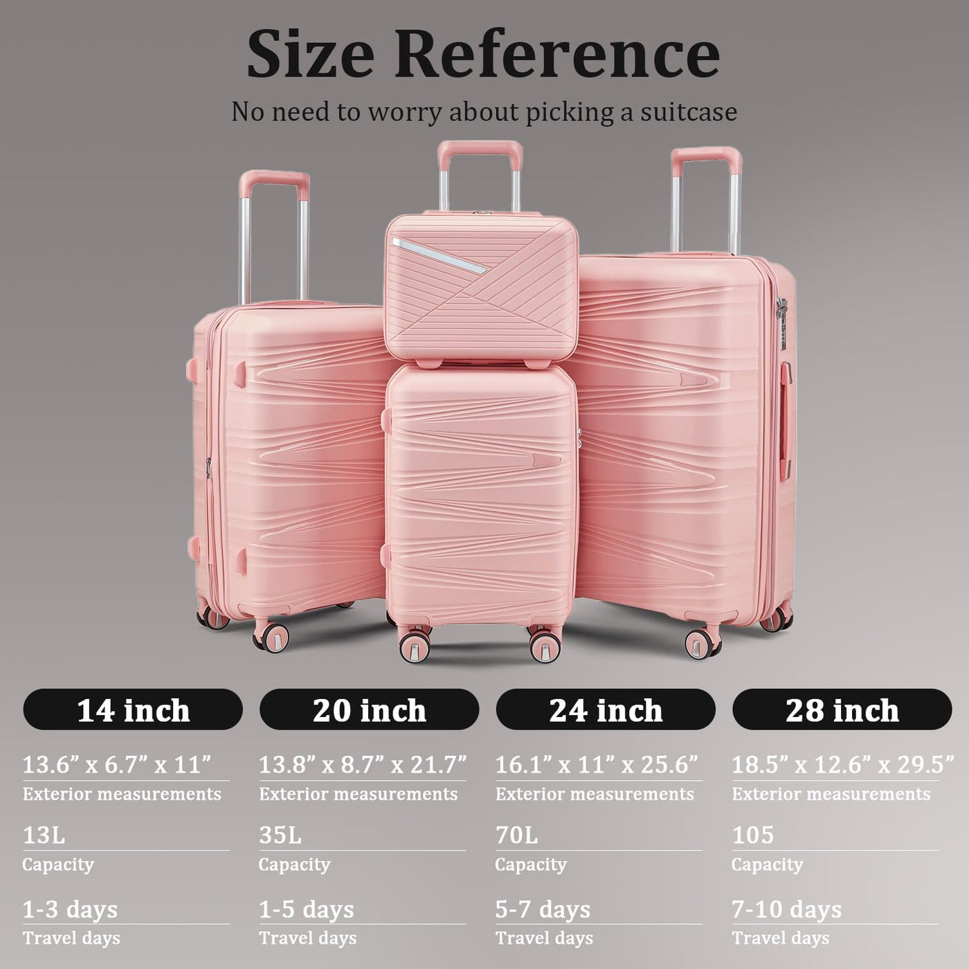 TRAVELEO Juego de maletas de 4 piezas expandibles de color rosa ríg...
