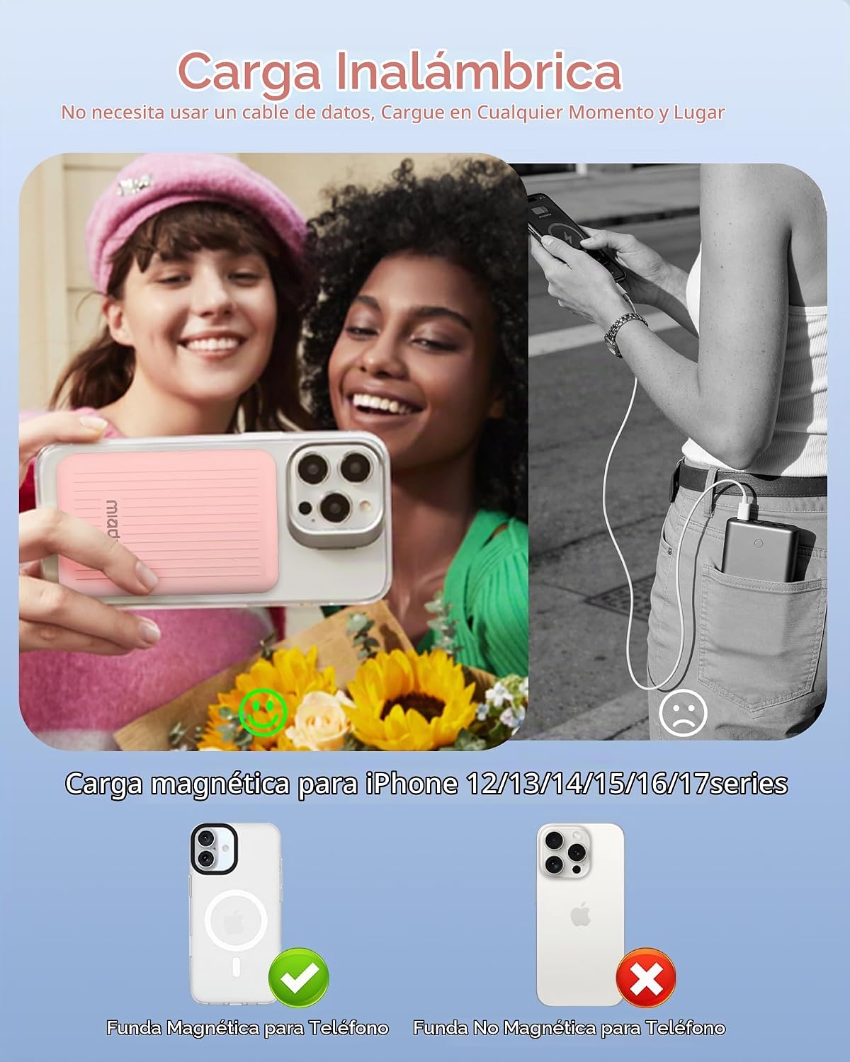 Miady Cargador portátil magnético para iPhone 5000mAh | Mini cargad...