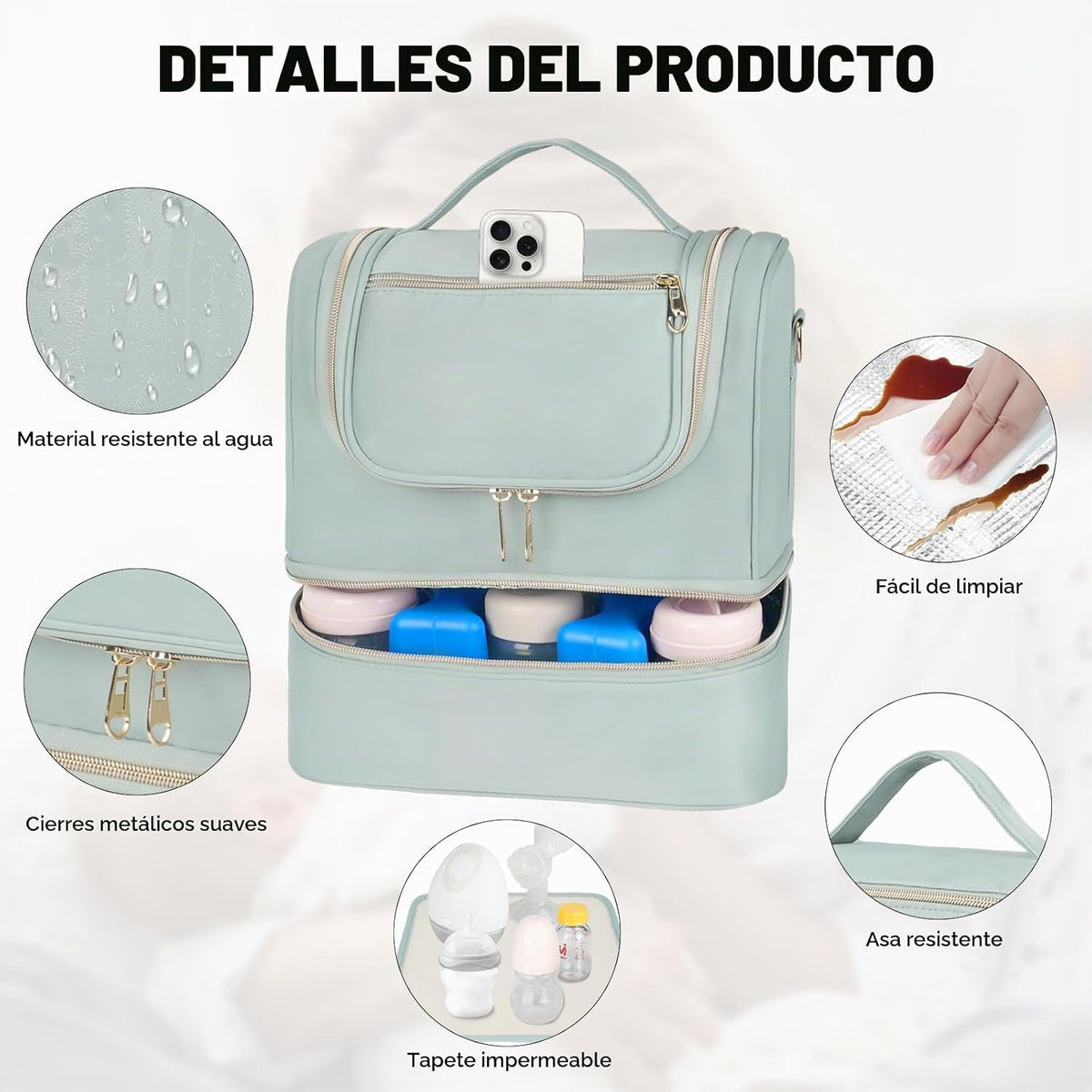 Jaffzora Bolsa de extractor de leche portátil con compartimento enf...
