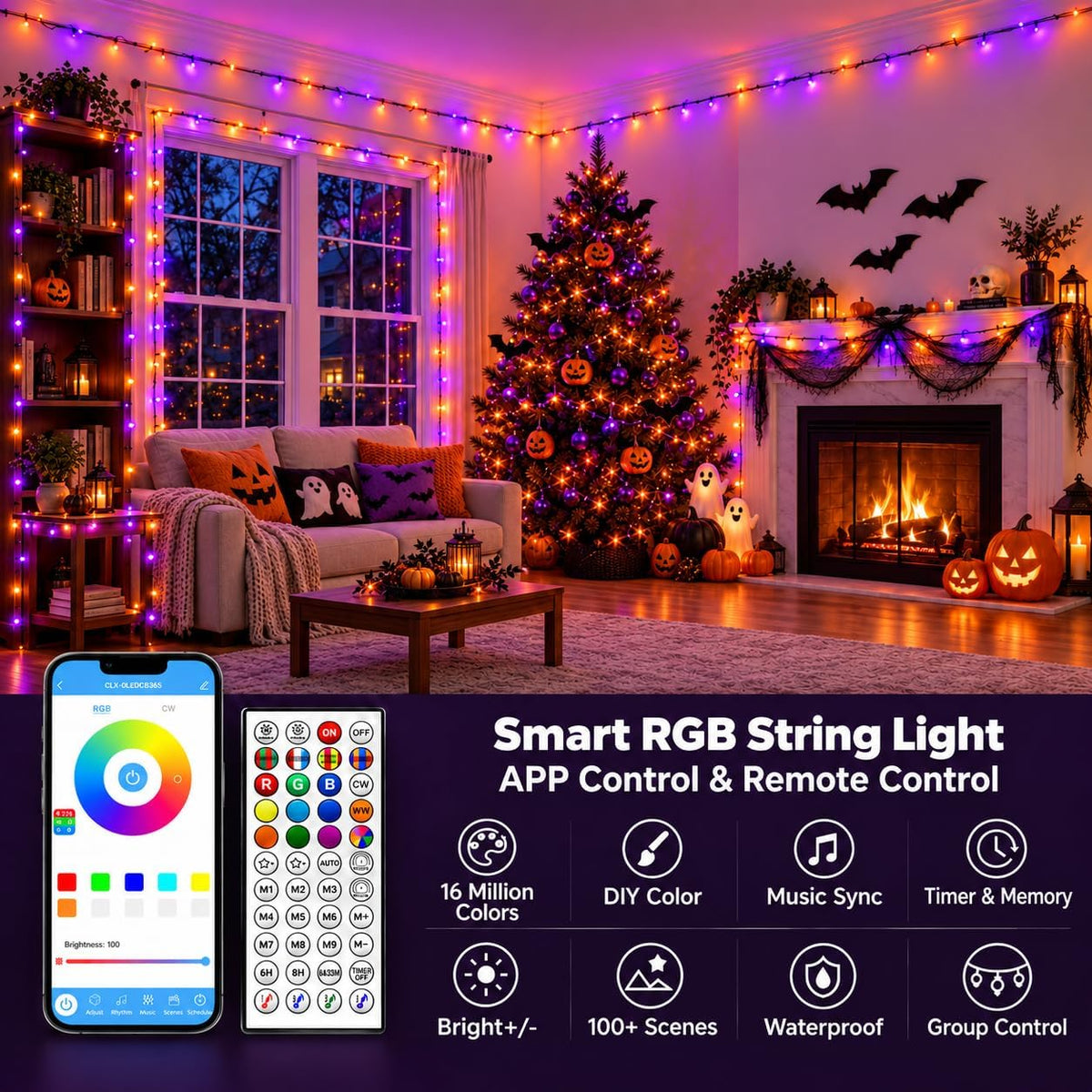 Cadena de luces LED inteligentes que cambian de color con 200 luces...