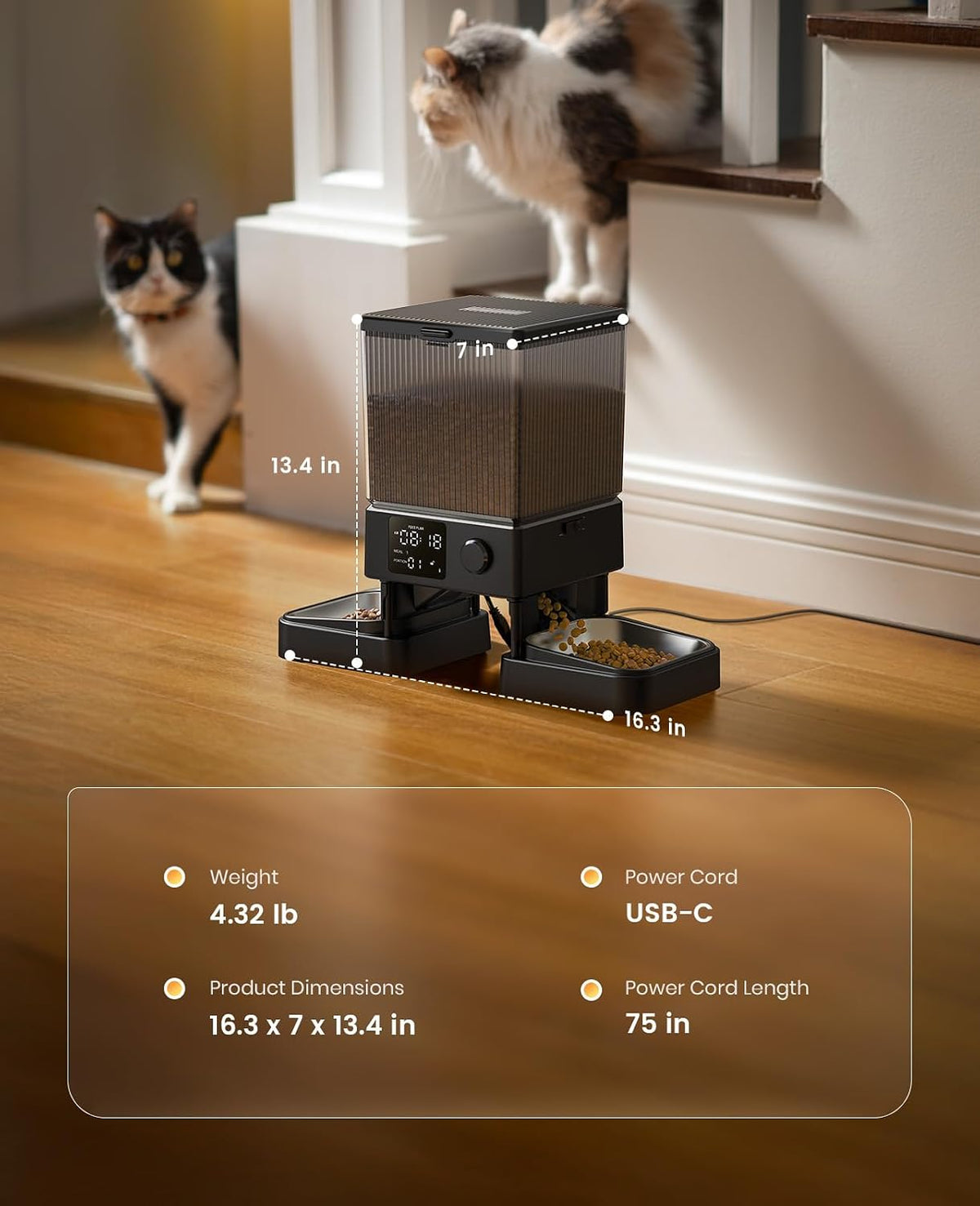 oneisall Comedero automático para gatos para 2 gatos, 20 tazas\/5 L...
