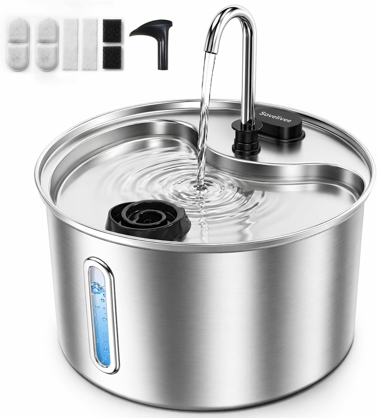 SOVELIVEE Fuente de agua para gatos, fuente para gatos de acero ino...